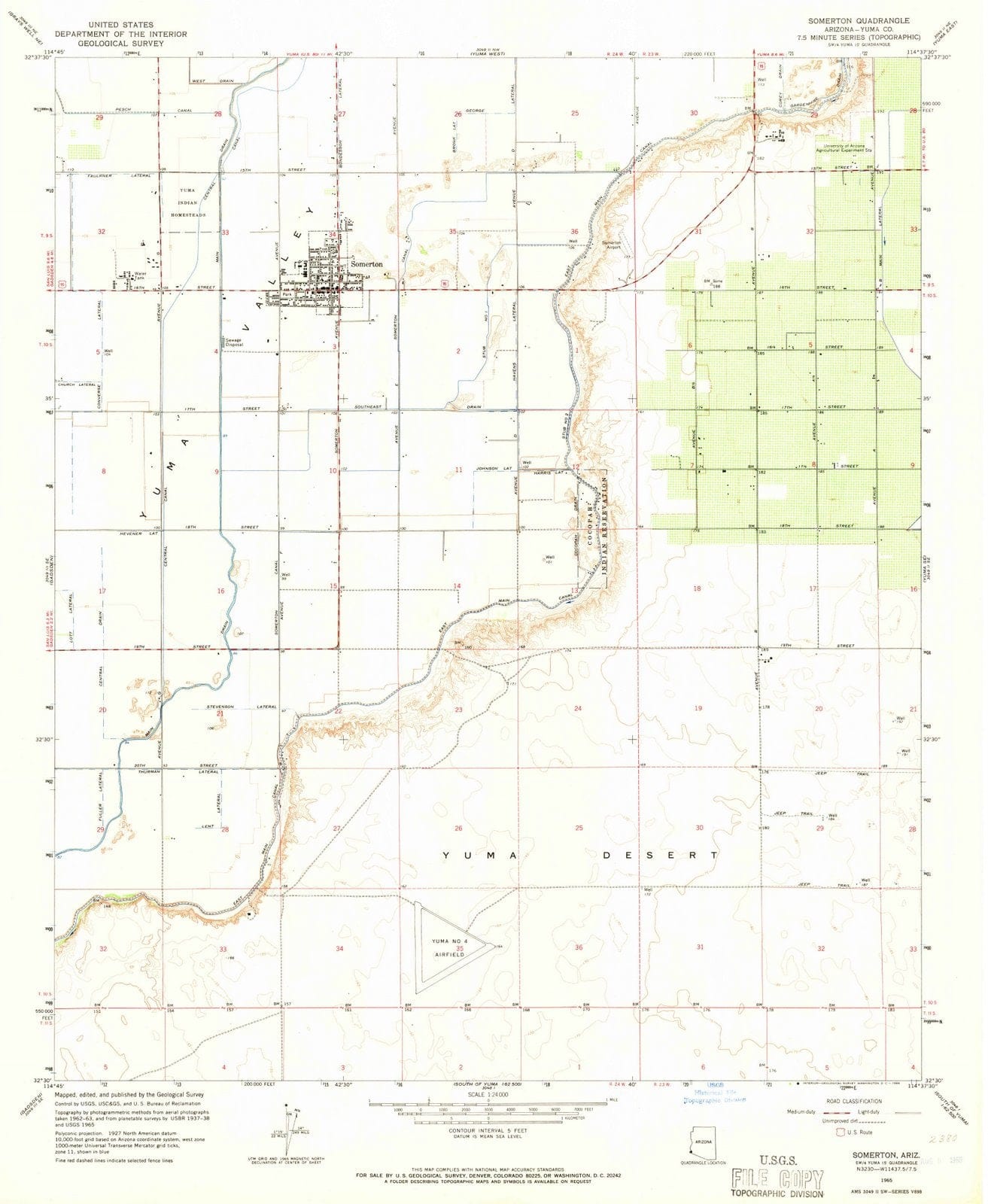1965 Somerton, AZ - Arizona - USGS Topographic Map