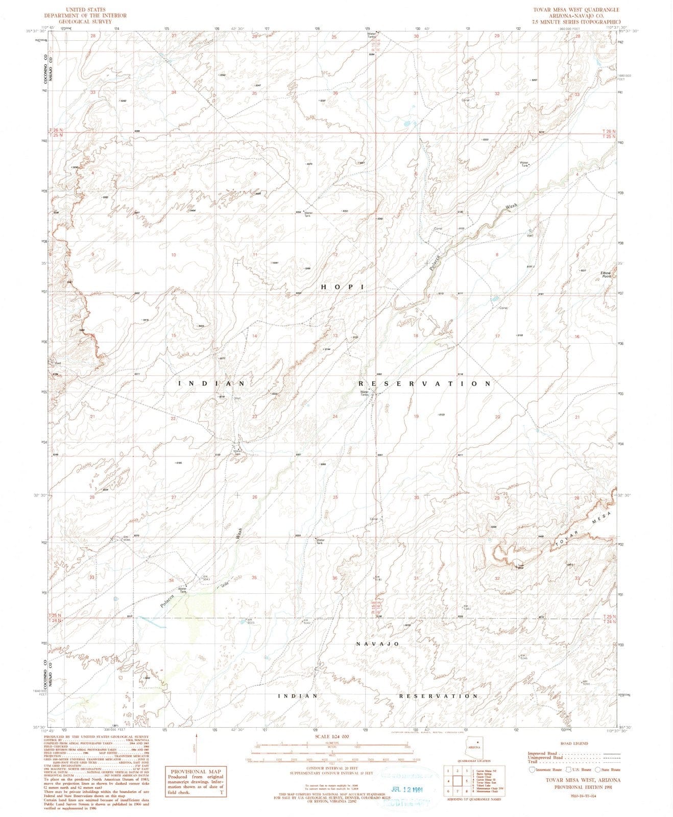 1991 Tovar Mesa West, AZ - Arizona - USGS Topographic Map