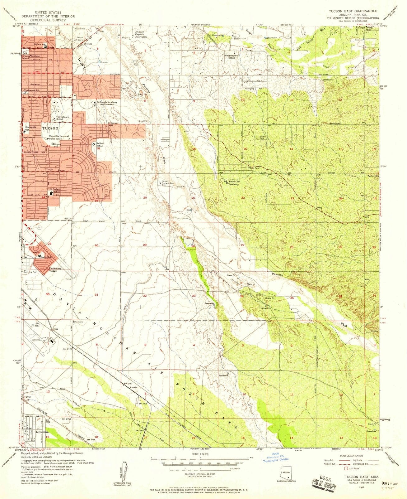1957 Tucson East, AZ - Arizona - USGS Topographic Map