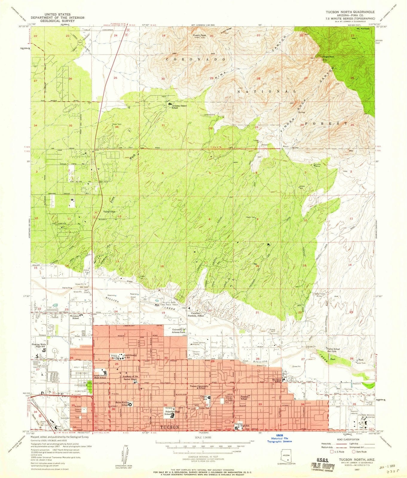 1957 Tucson North, AZ - Arizona - USGS Topographic Map