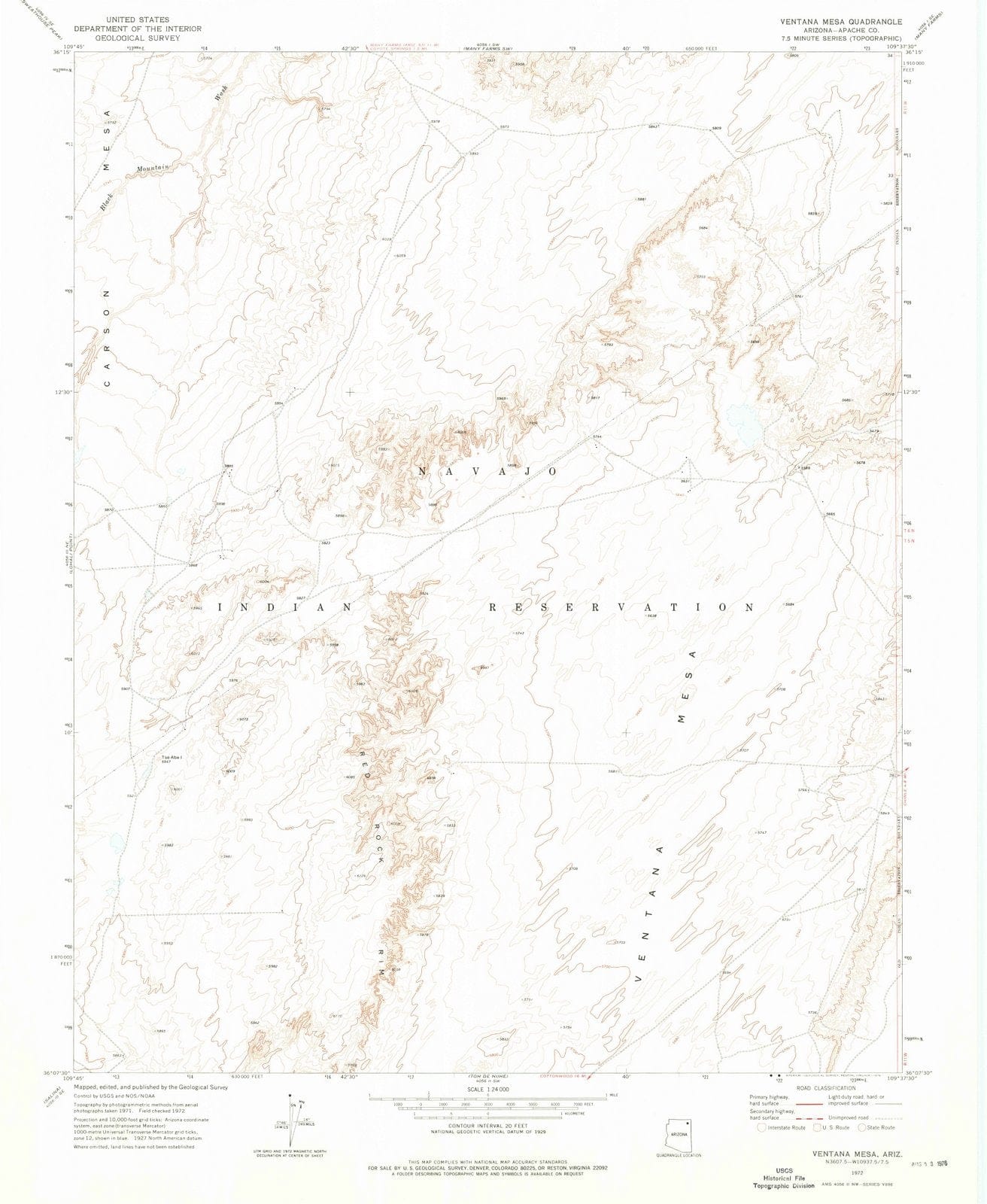 1972 Ventana Mesa, AZ - Arizona - USGS Topographic Map
