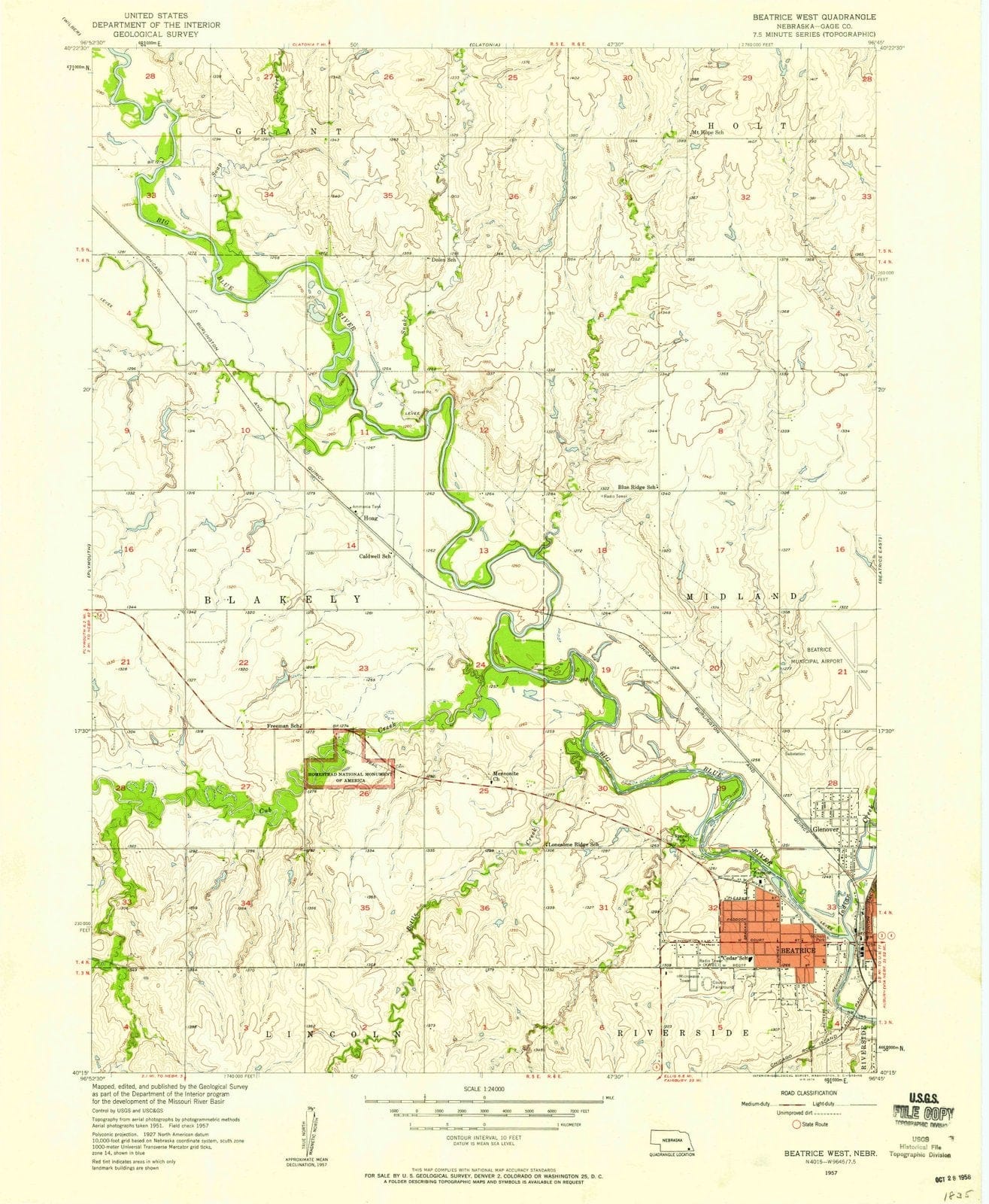 1957 Beatrice, NE - Nebraska - USGS Topographic Map v2