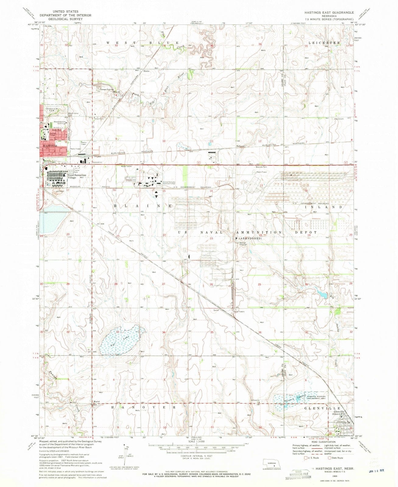 1969 Hastings East, NE - Nebraska - USGS Topographic Map