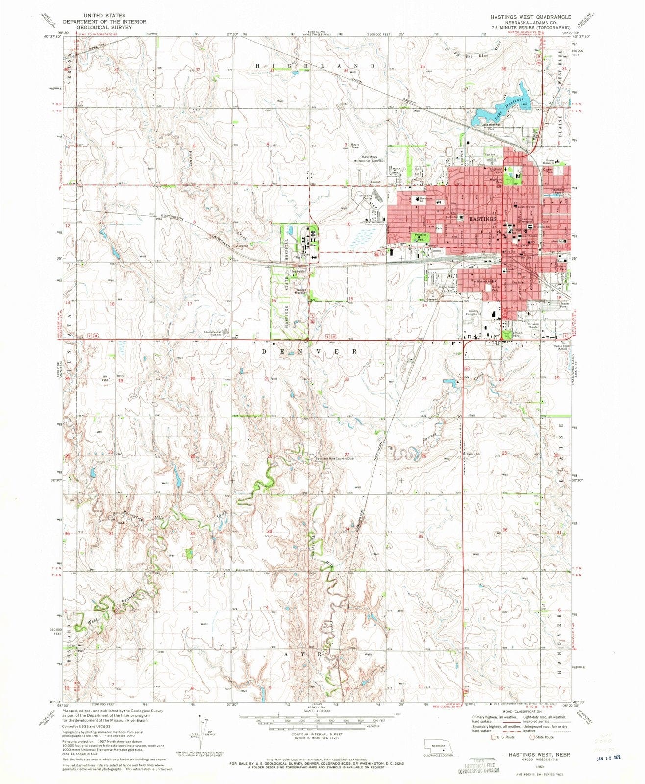 1969 Hastings West, NE - Nebraska - USGS Topographic Map
