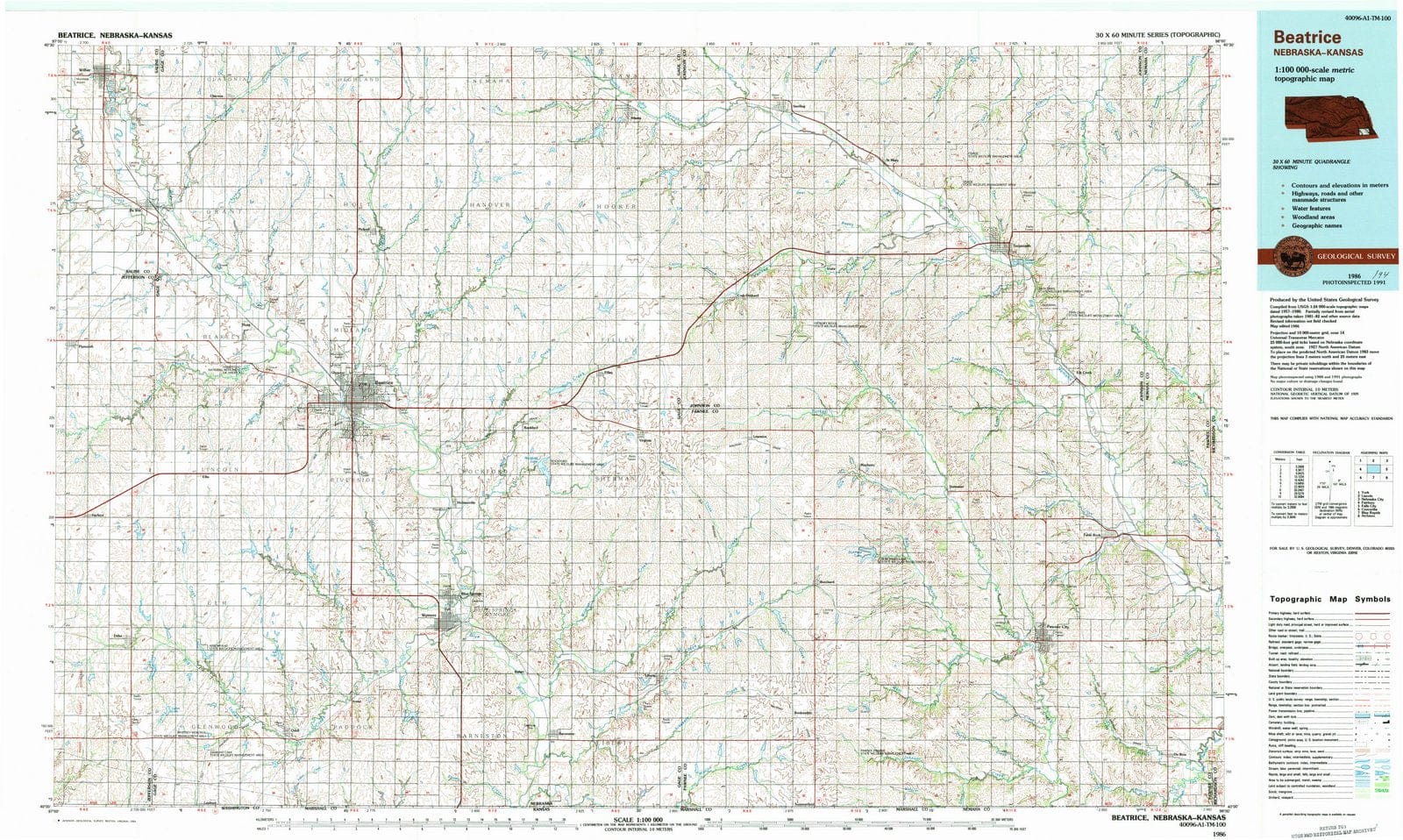 1986 Beatrice, NE - Nebraska - USGS Topographic Map