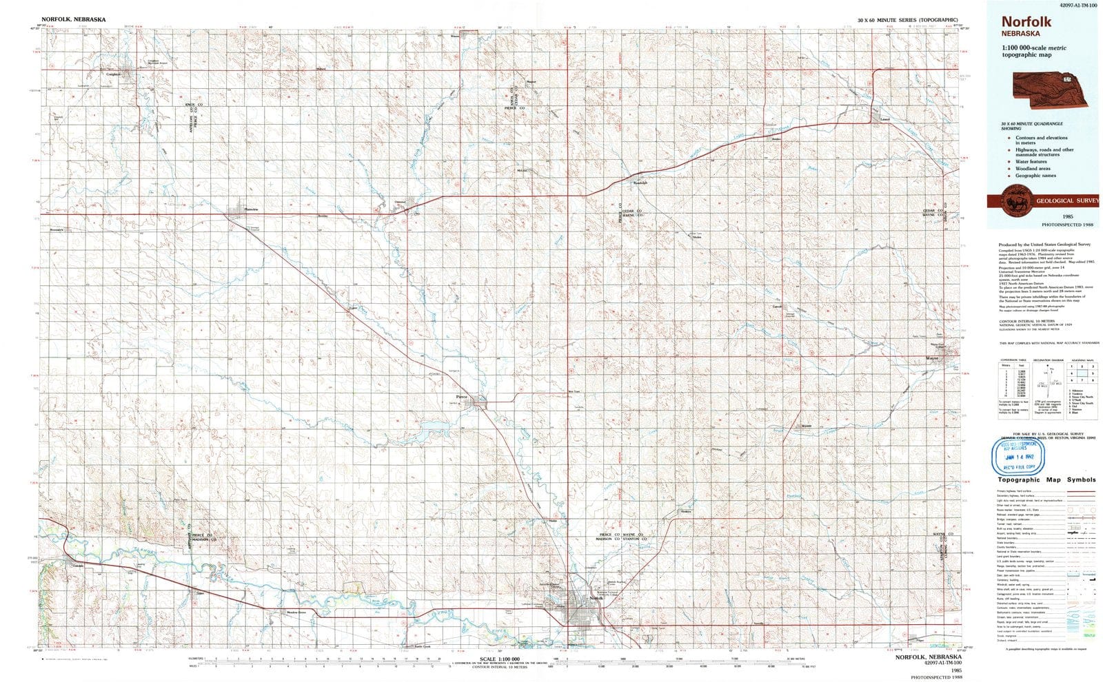1985 Norfolk, NE - Nebraska - USGS Topographic Map