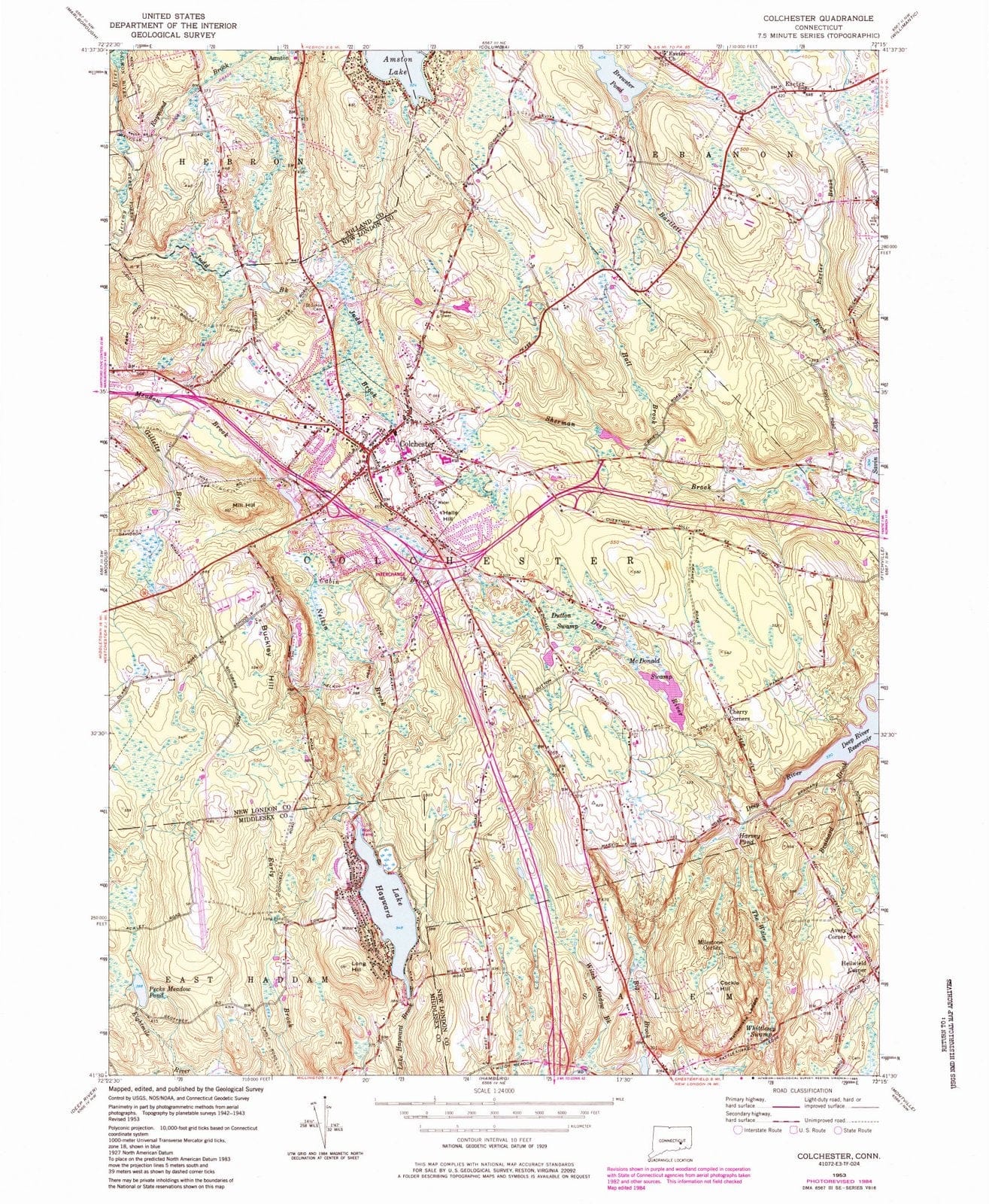 1953 Colchester, CT - Connecticut - USGS Topographic Map