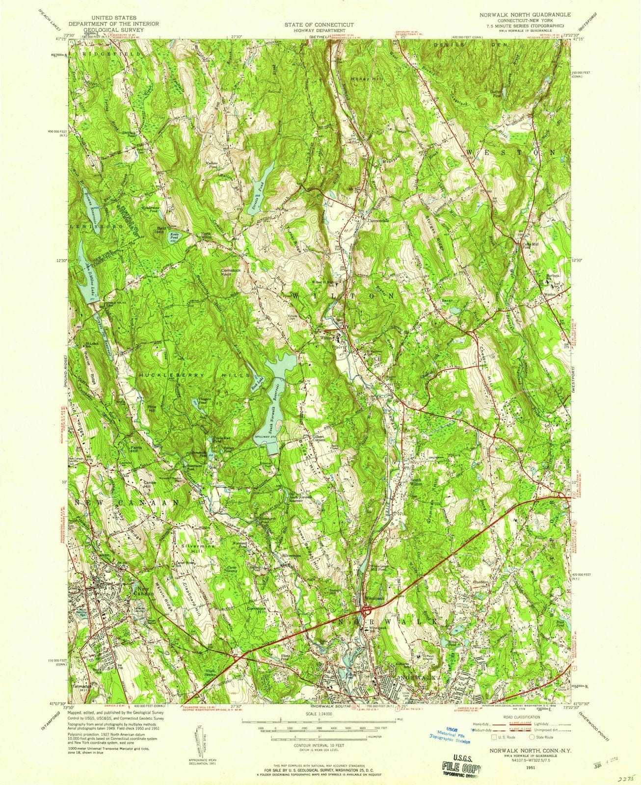 1951 Norwalk North, CT - Connecticut - USGS Topographic Map