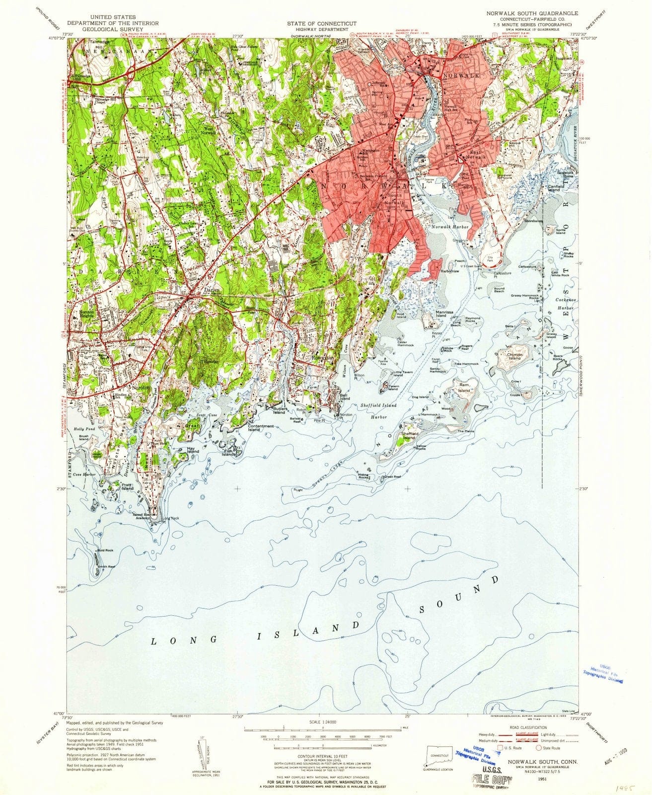 1951 Norwalk South, CT - Connecticut - USGS Topographic Map