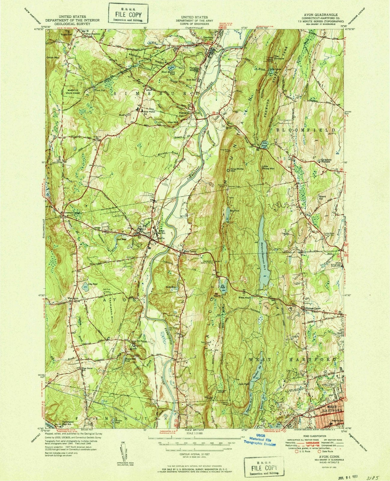 1951 Avon, CT - Connecticut - USGS Topographic Map