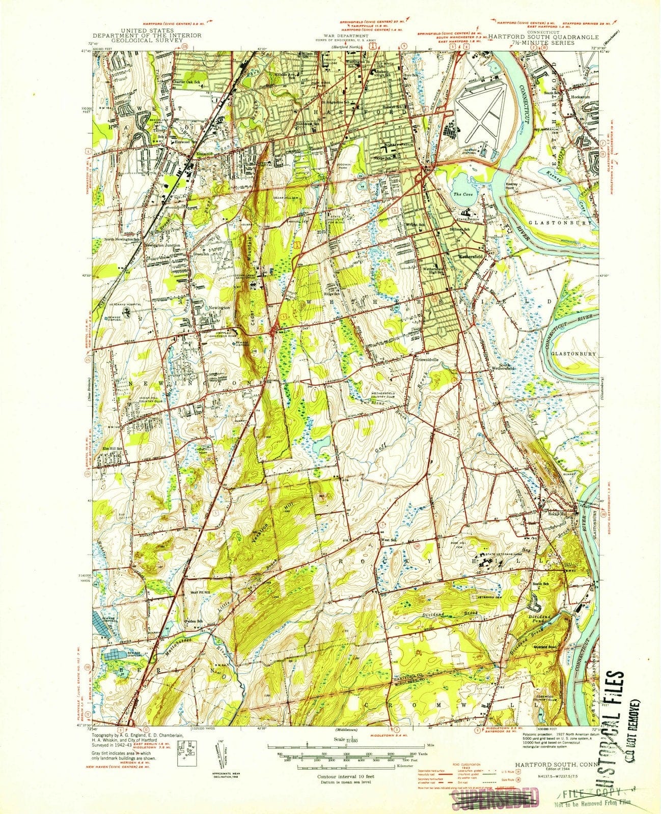 1944 Hartford South, CT - Connecticut - USGS Topographic Map