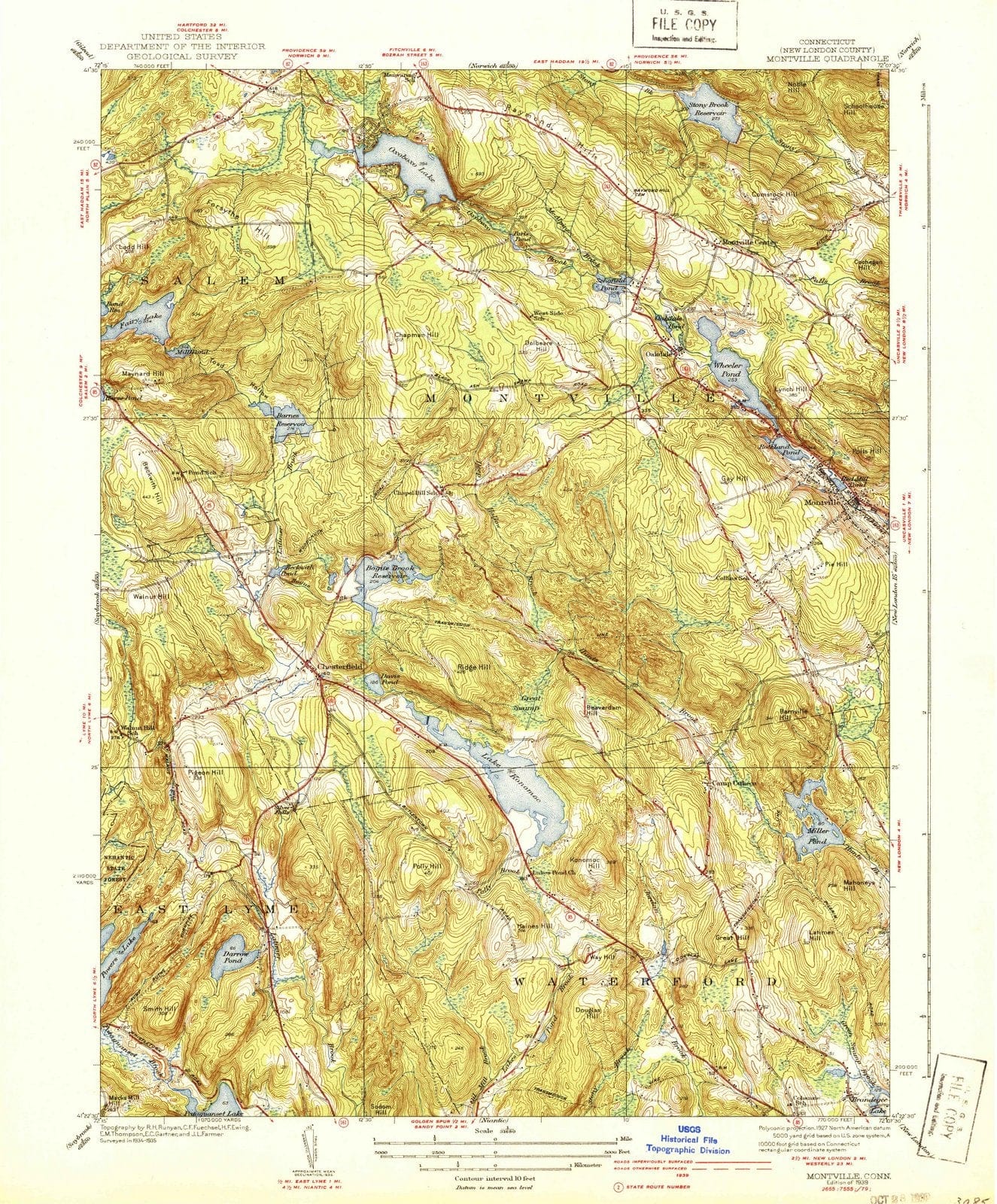 1939 Montville, CT - Connecticut - USGS Topographic Map