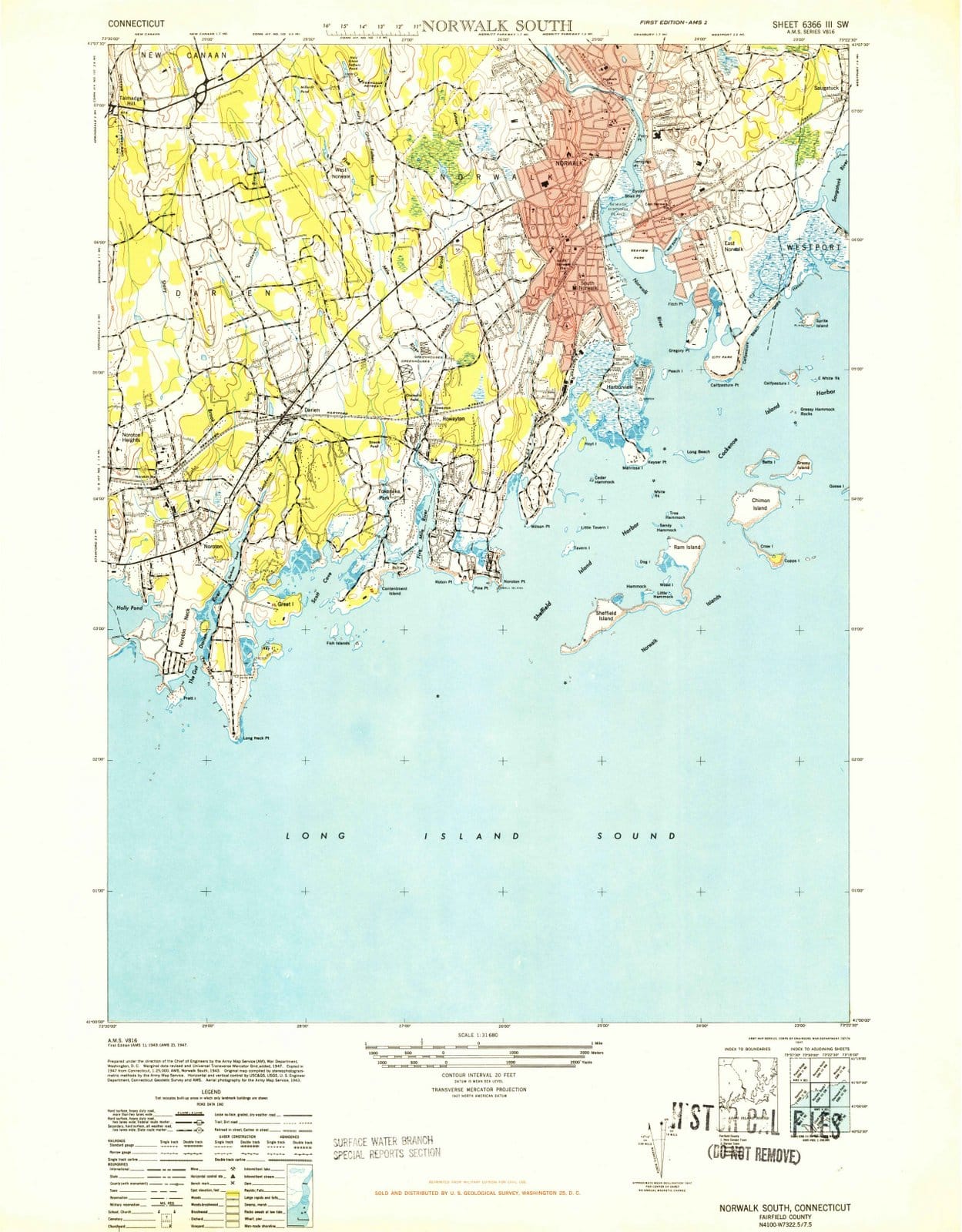 1943 Norwalk South, CT - Connecticut - USGS Topographic Map