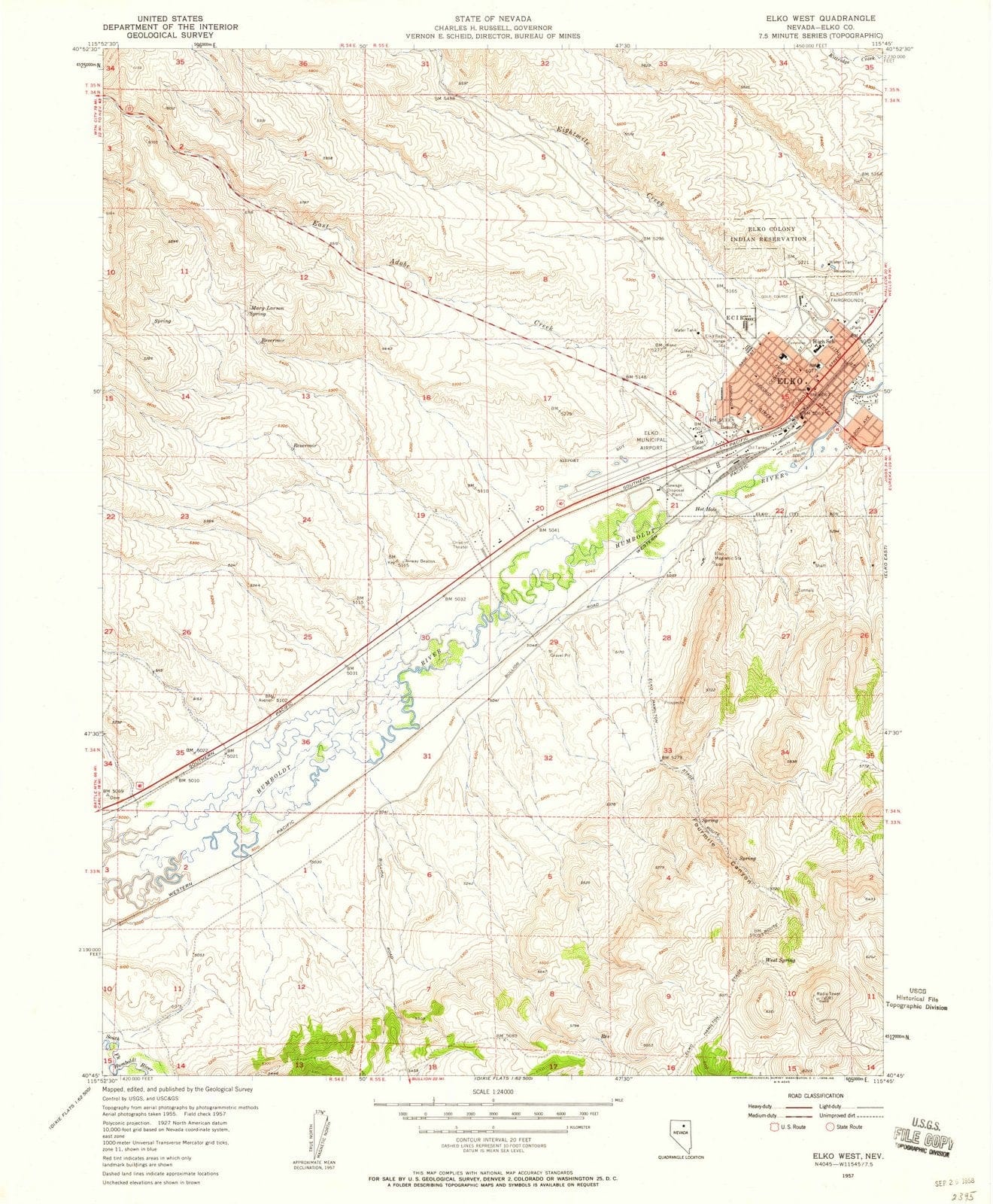 1957 Elko West, NV - Nevada - USGS Topographic Map