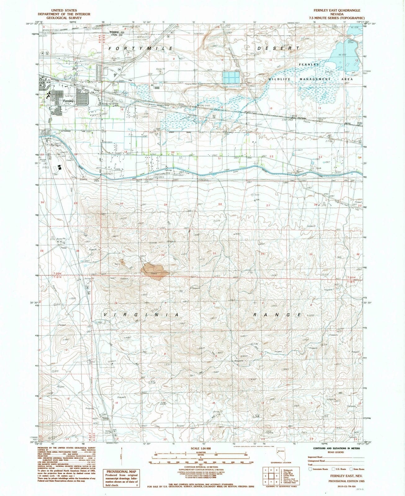 1985 Fernley East, NV - Nevada - USGS Topographic Map