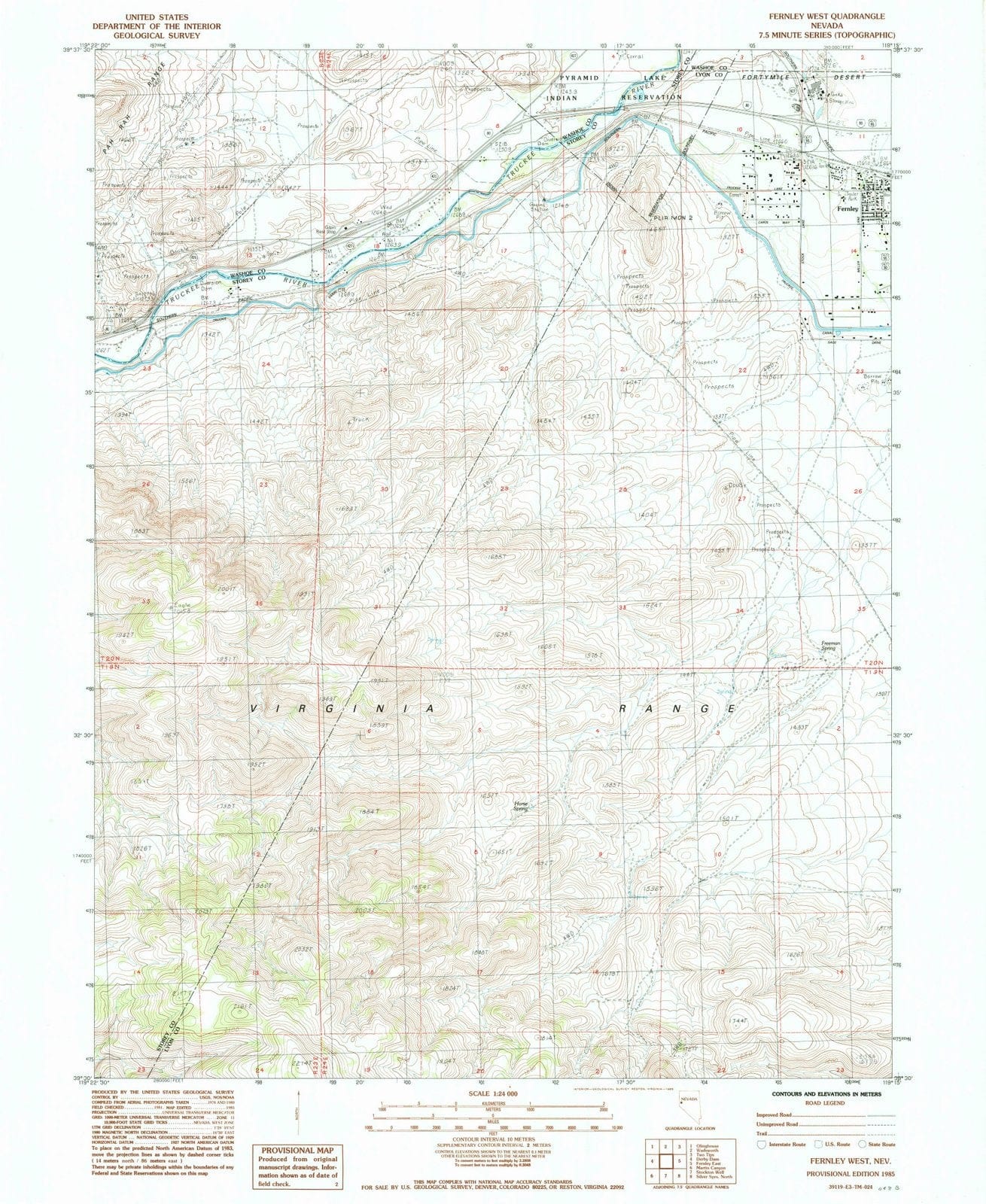 1985 Fernley West, NV - Nevada - USGS Topographic Map