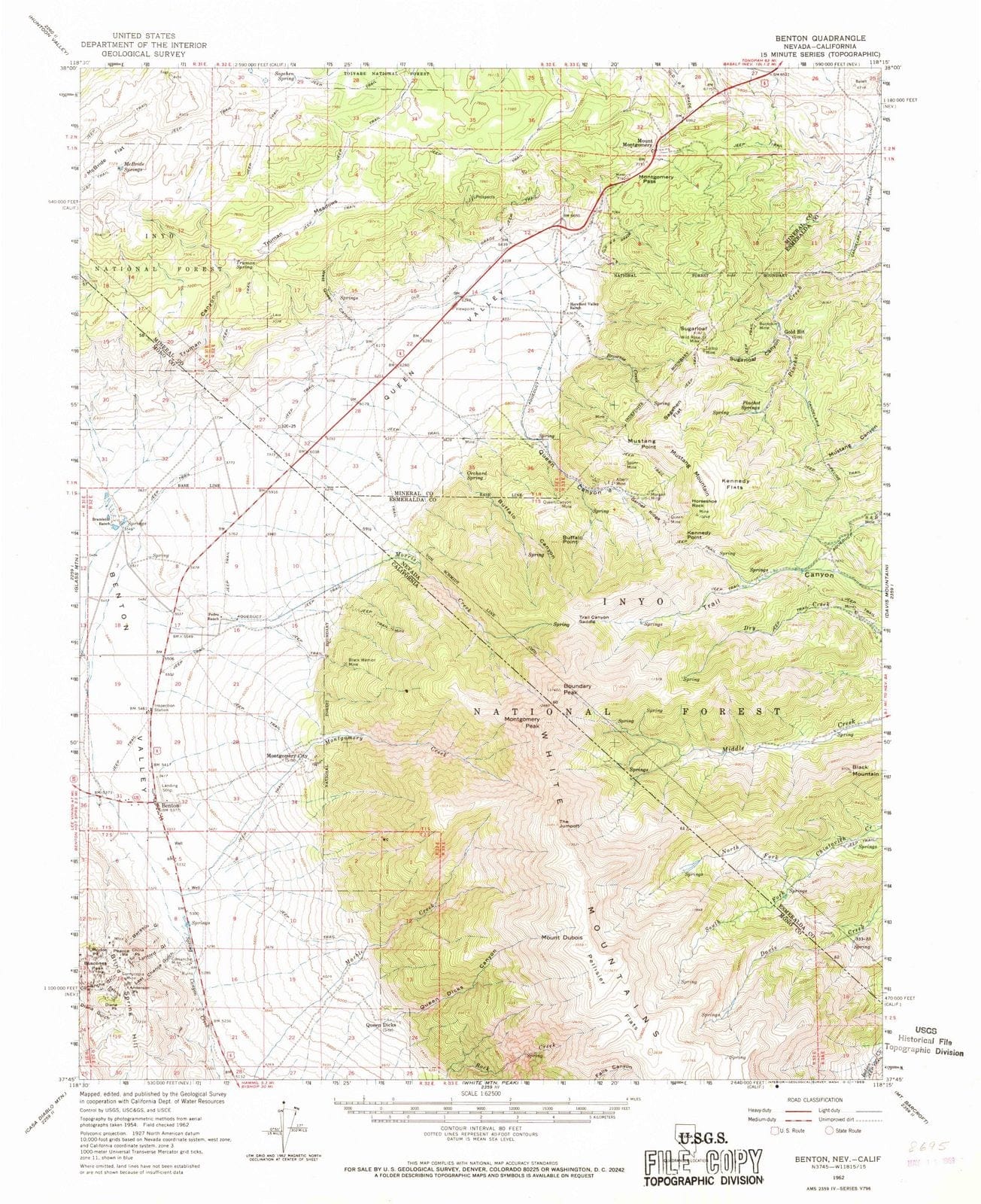 1962 Benton, CA - California - USGS Topographic Map