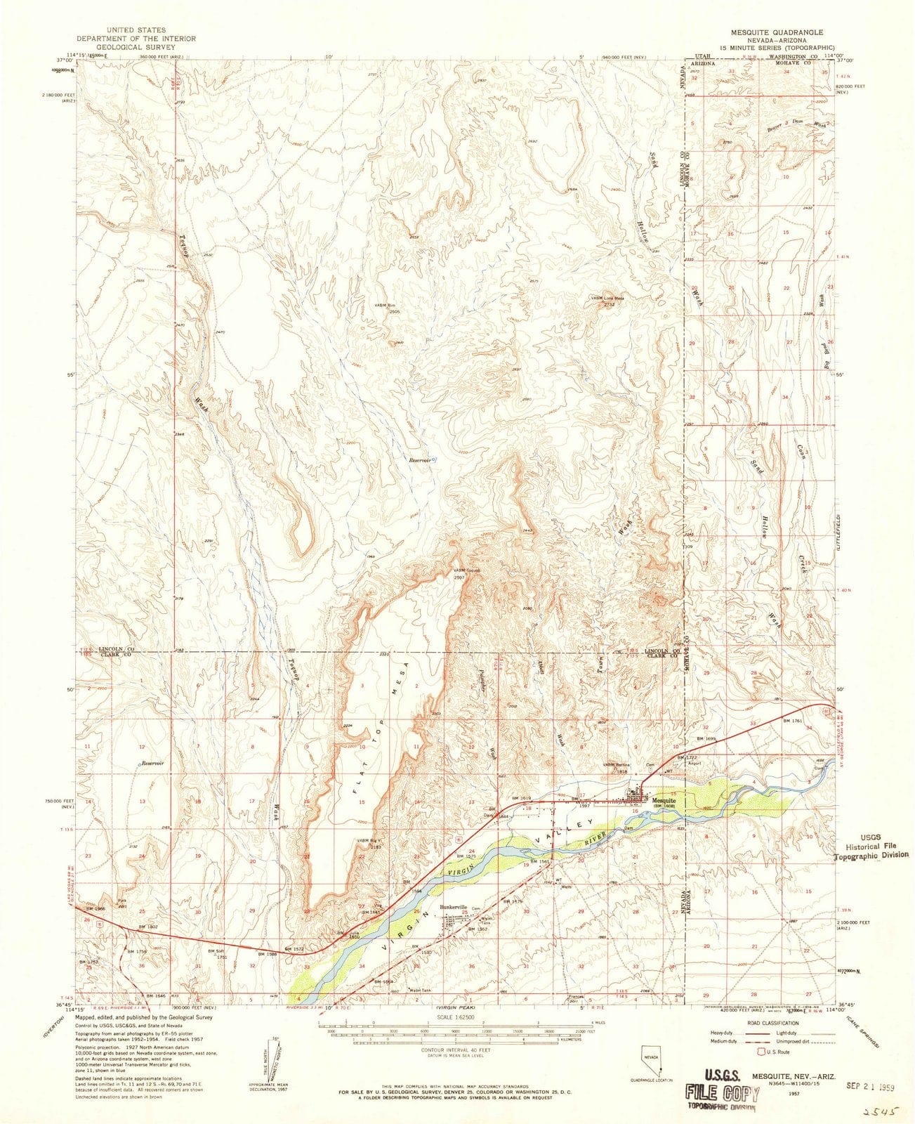1957 Mesquite, NV - Nevada - USGS Topographic Map