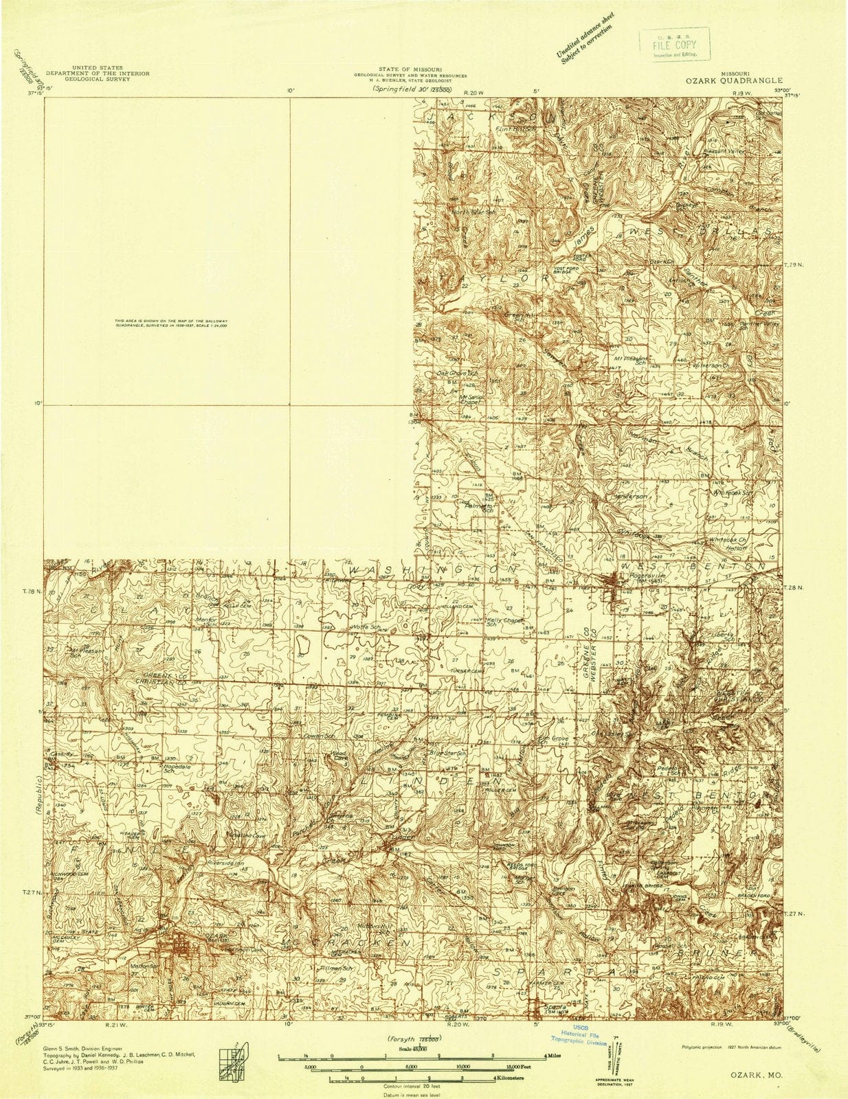 1937 Ozark, MO - Missouri - USGS Topographic Map