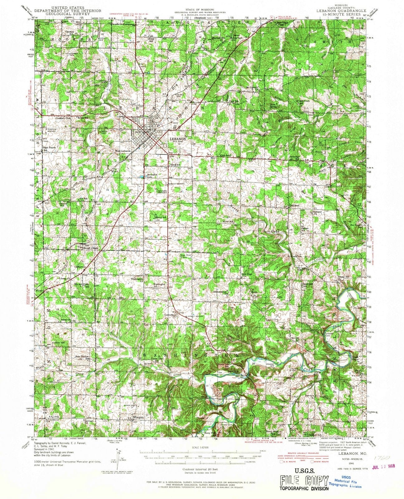 1941 Lebanon, MO - Missouri - USGS Topographic Map