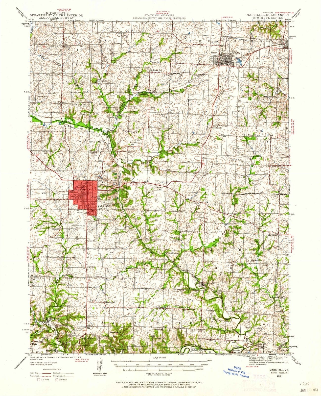 1940 Marshall, MO - Missouri - USGS Topographic Map