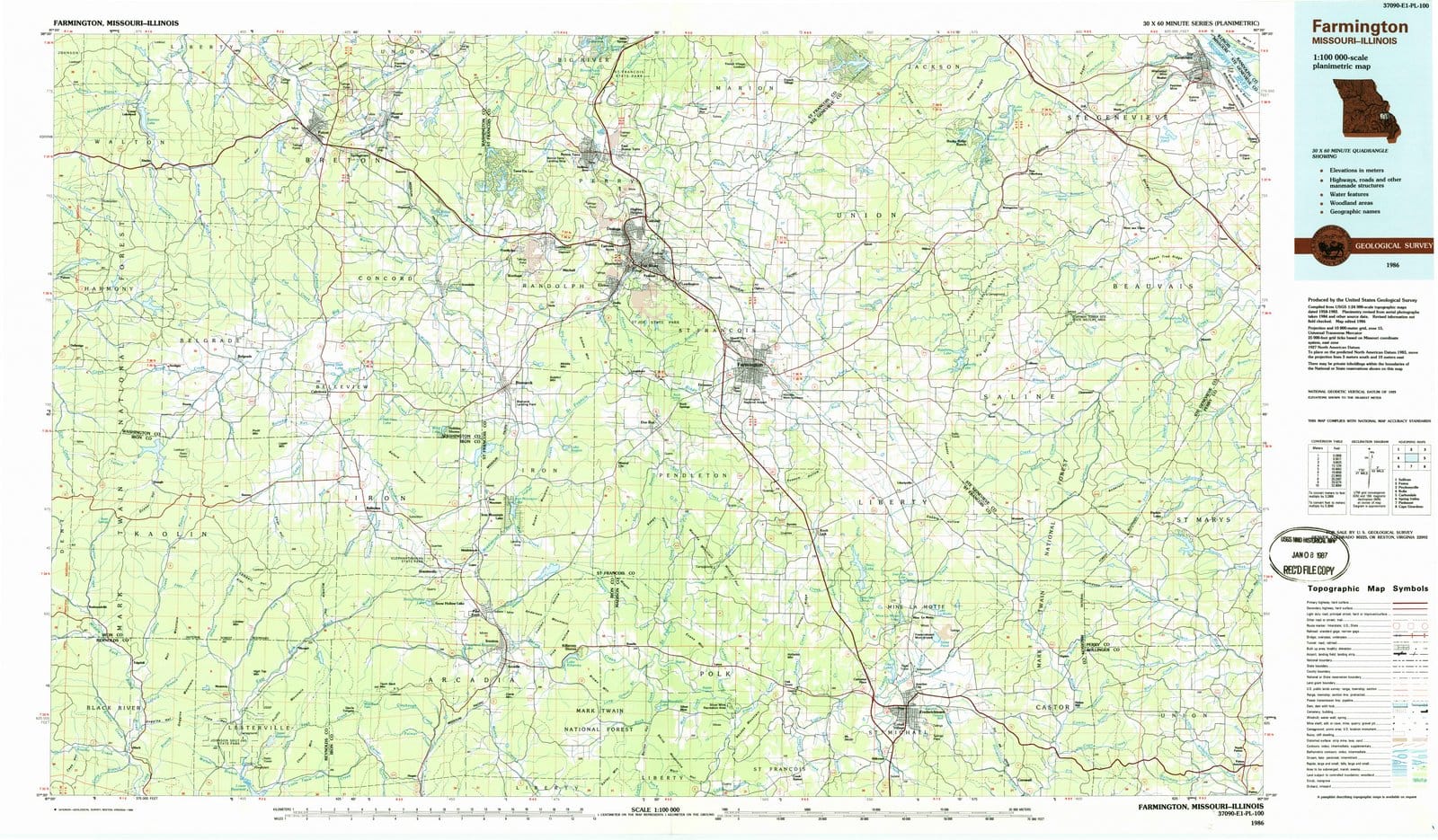 1986 Farmington, MO - Missouri - USGS Topographic Map