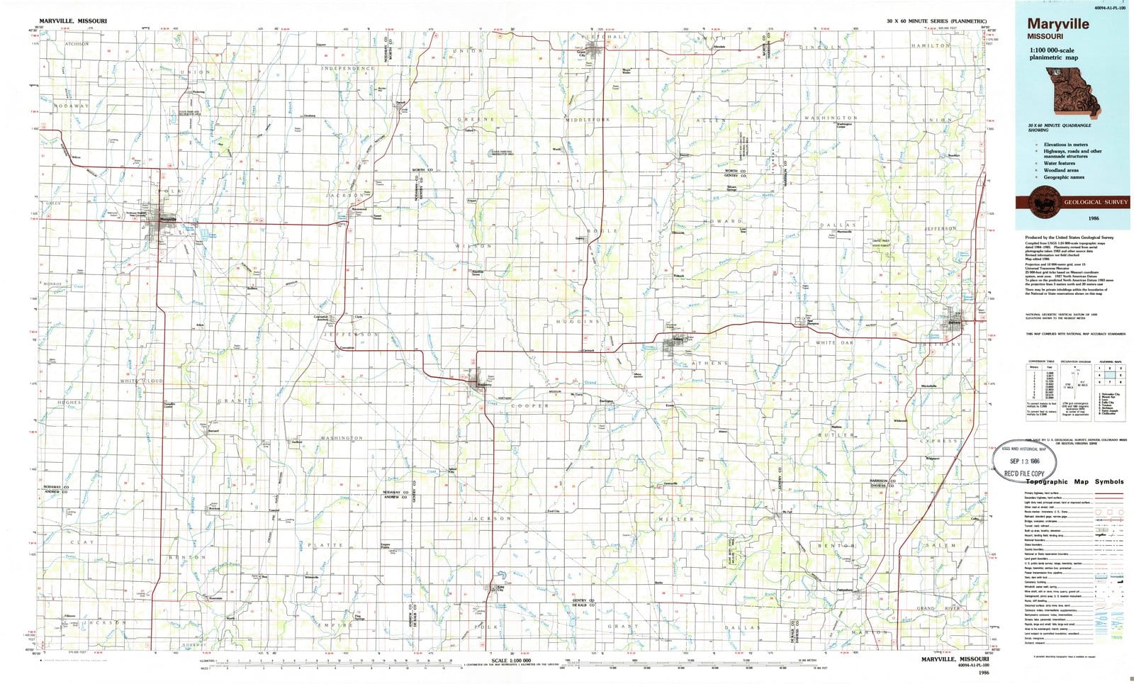 1986 Maryville, MO - Missouri - USGS Topographic Map