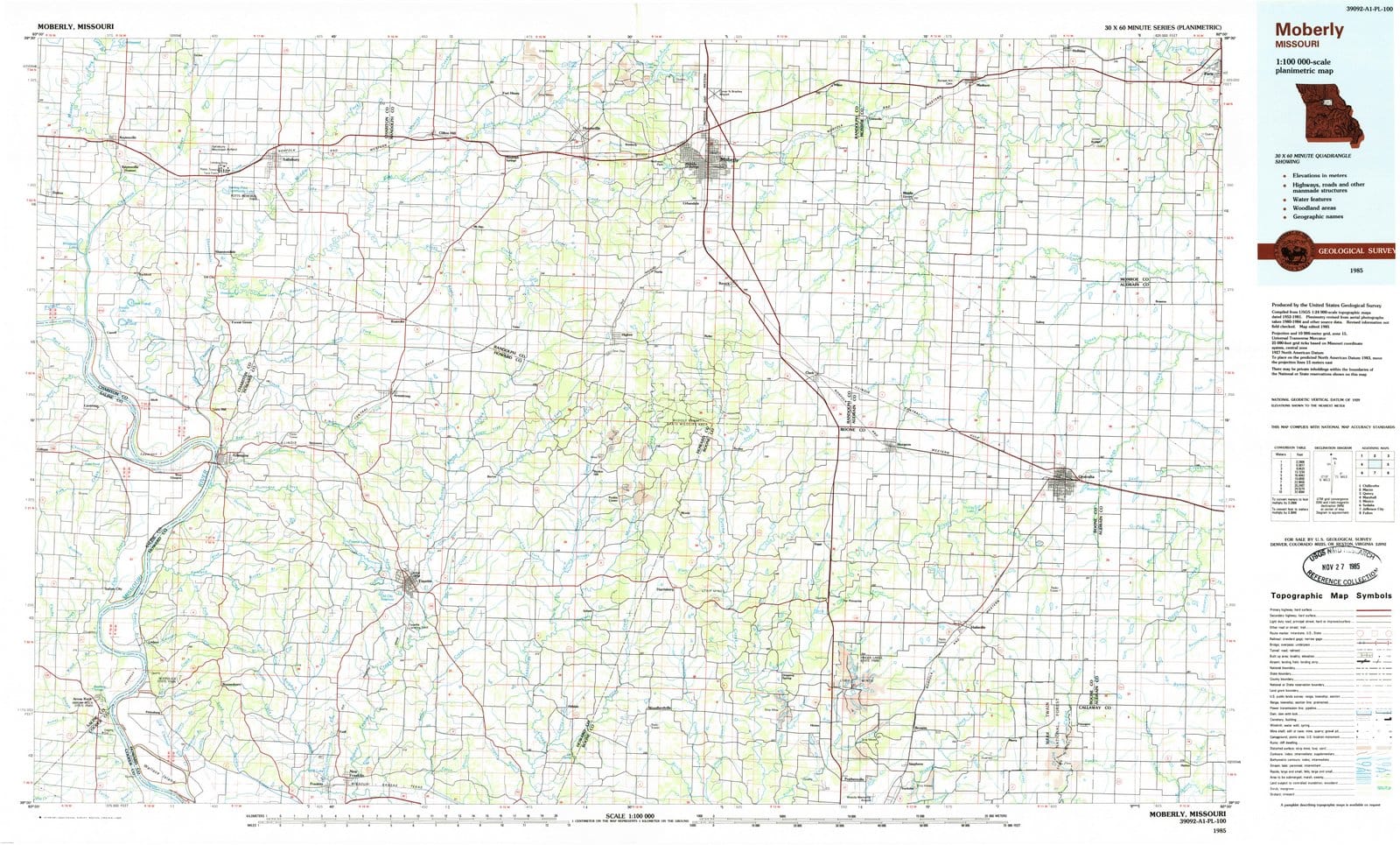 1985 Moberly, MO - Missouri - USGS Topographic Map