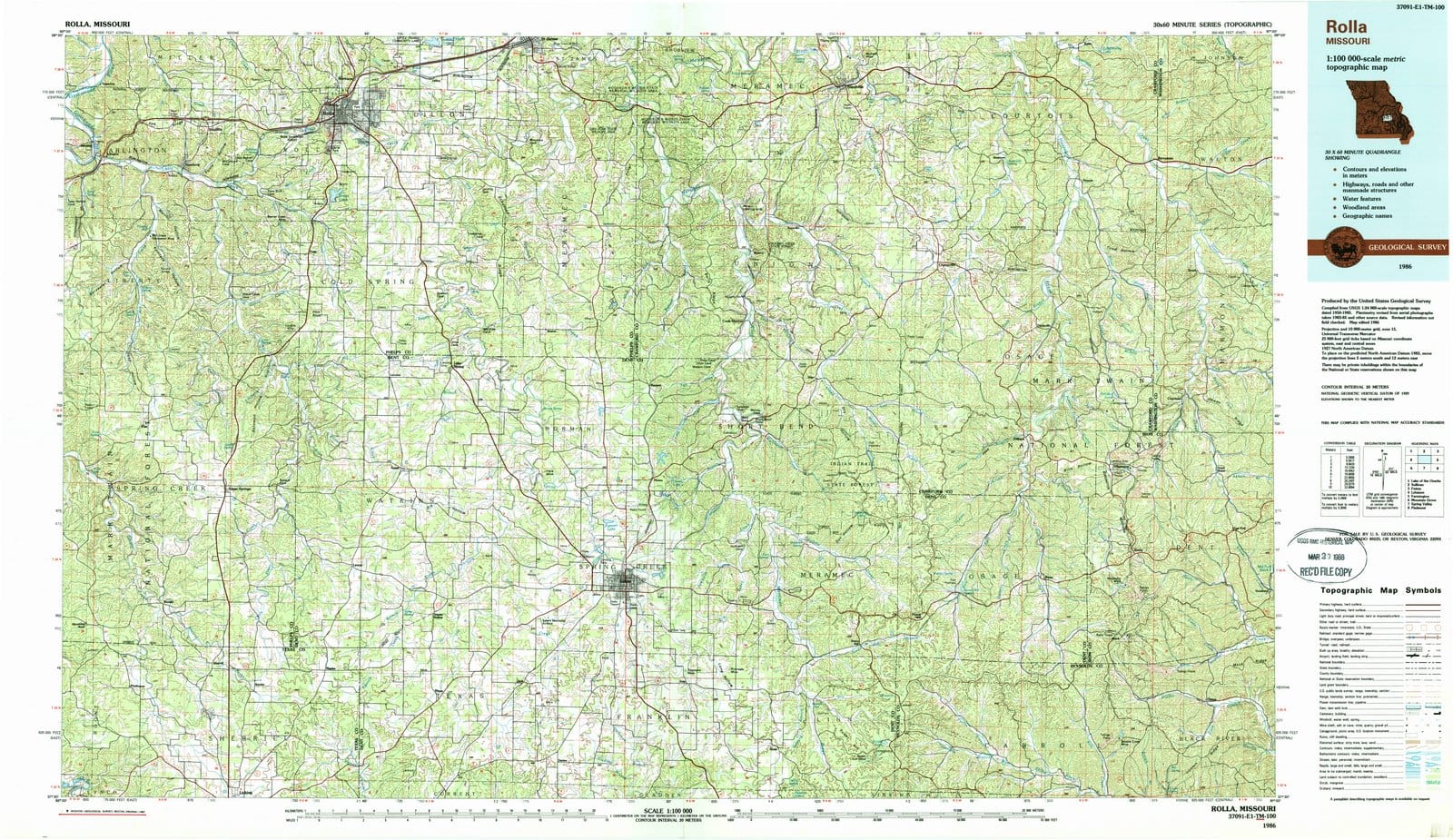 1986 Rolla, MO - Missouri - USGS Topographic Map