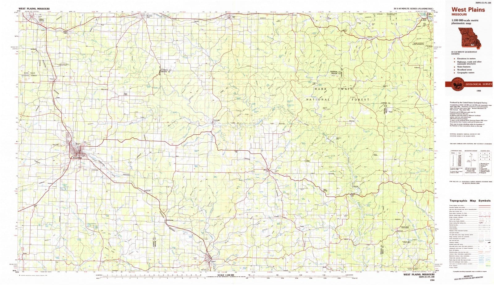 1984 West Plains, MO - Missouri - USGS Topographic Map