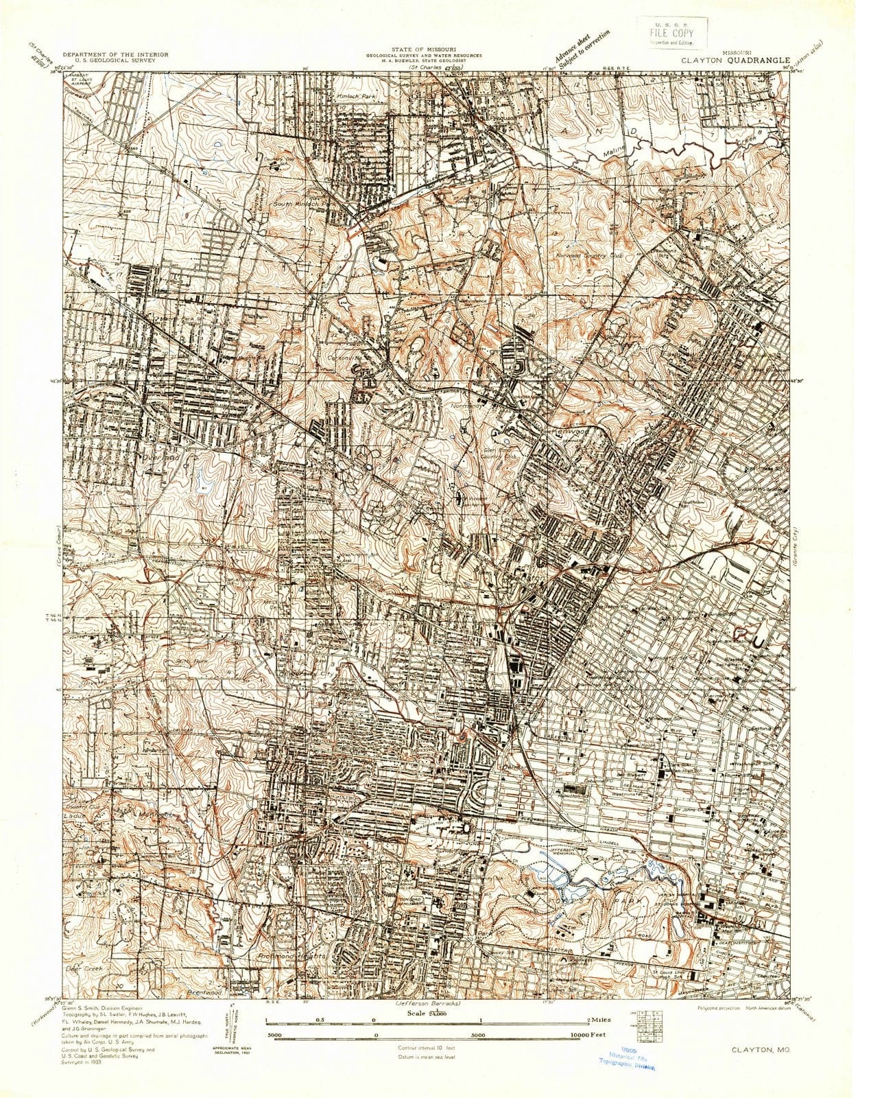 1933 Clayton, MO - Missouri - USGS Topographic Map