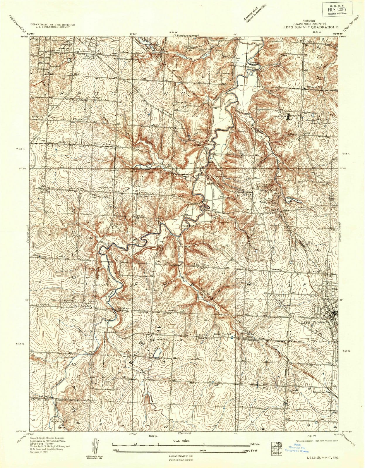 1934 Lees Summit, MO - Missouri - USGS Topographic Map