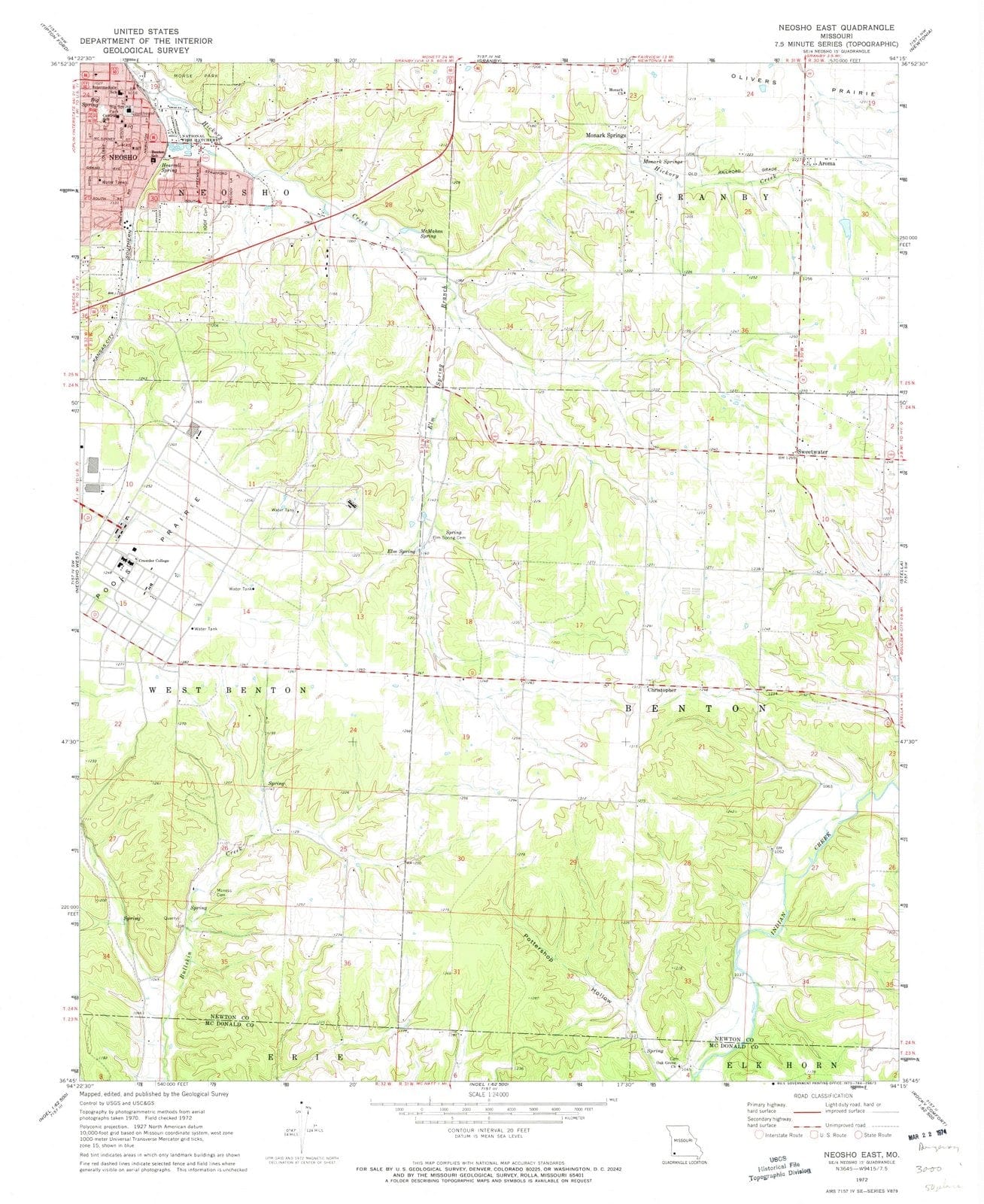 1972 Neosho, MO - Missouri - USGS Topographic Map