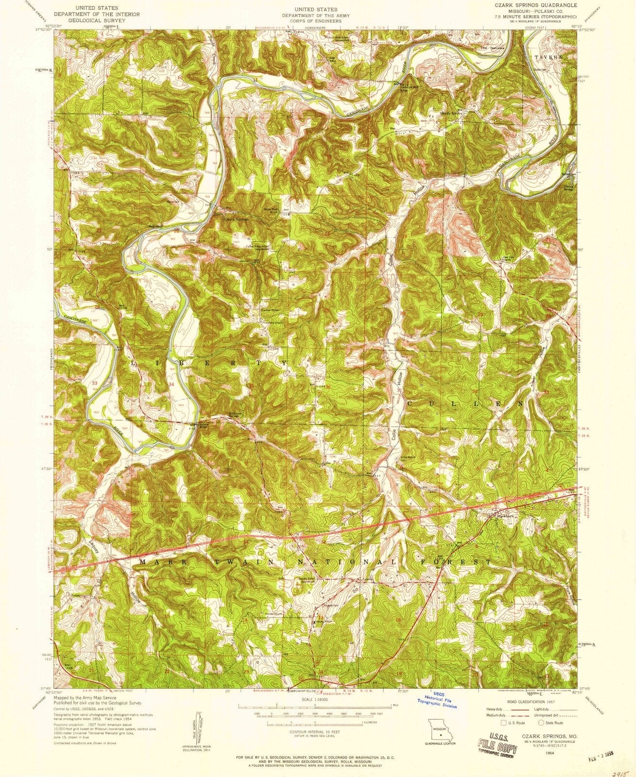 1954 Ozark Springs, MO - Missouri - USGS Topographic Map