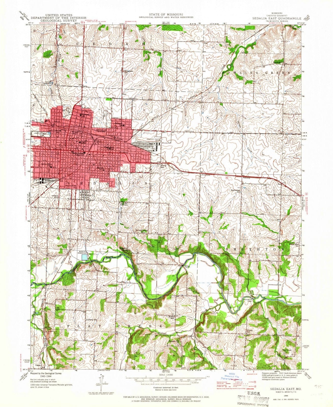 1944 Sedalia East, MO - Missouri - USGS Topographic Map