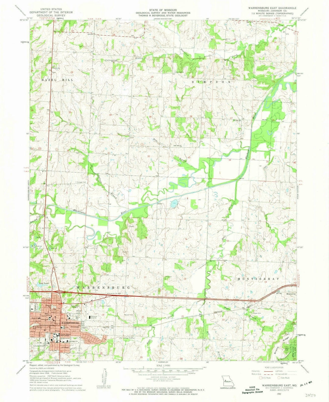 1962 Warrensburg East, MO - Missouri - USGS Topographic Map