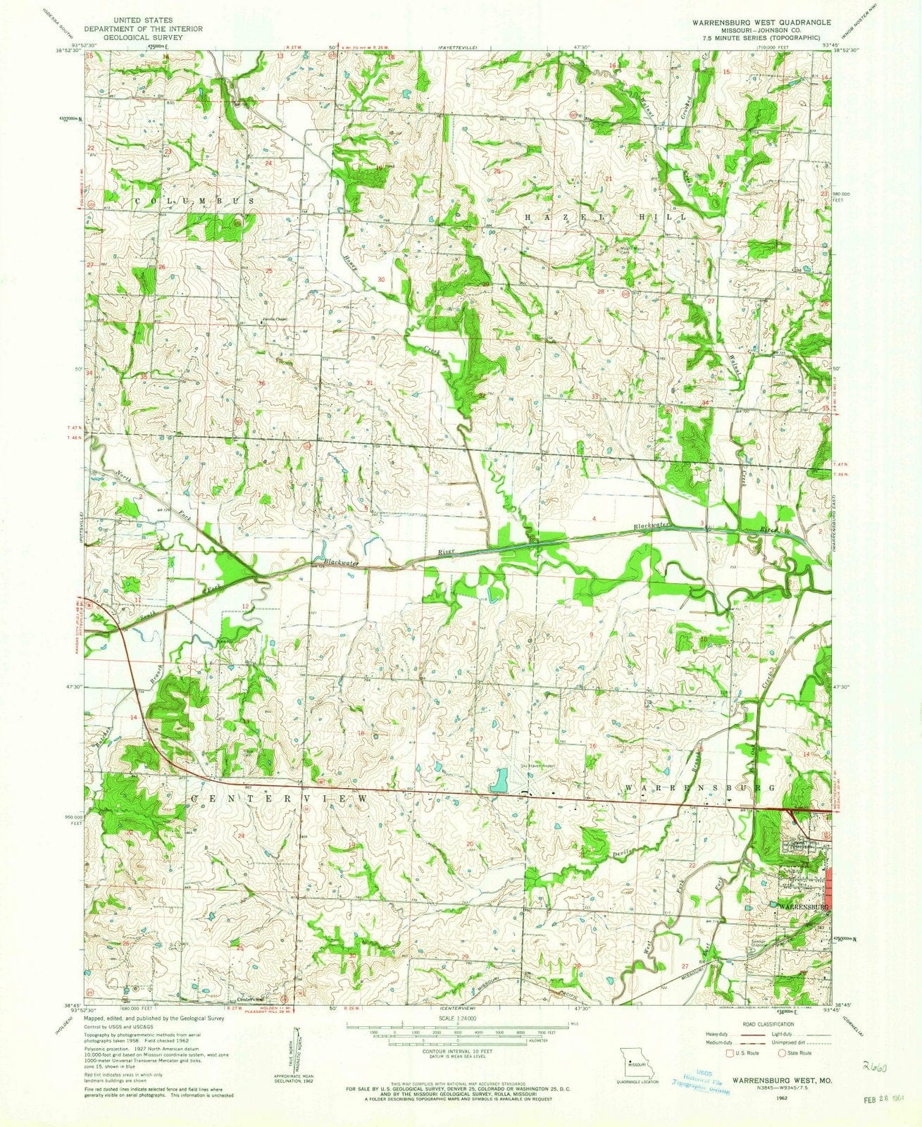 1962 Warrensburg West, MO - Missouri - USGS Topographic Map