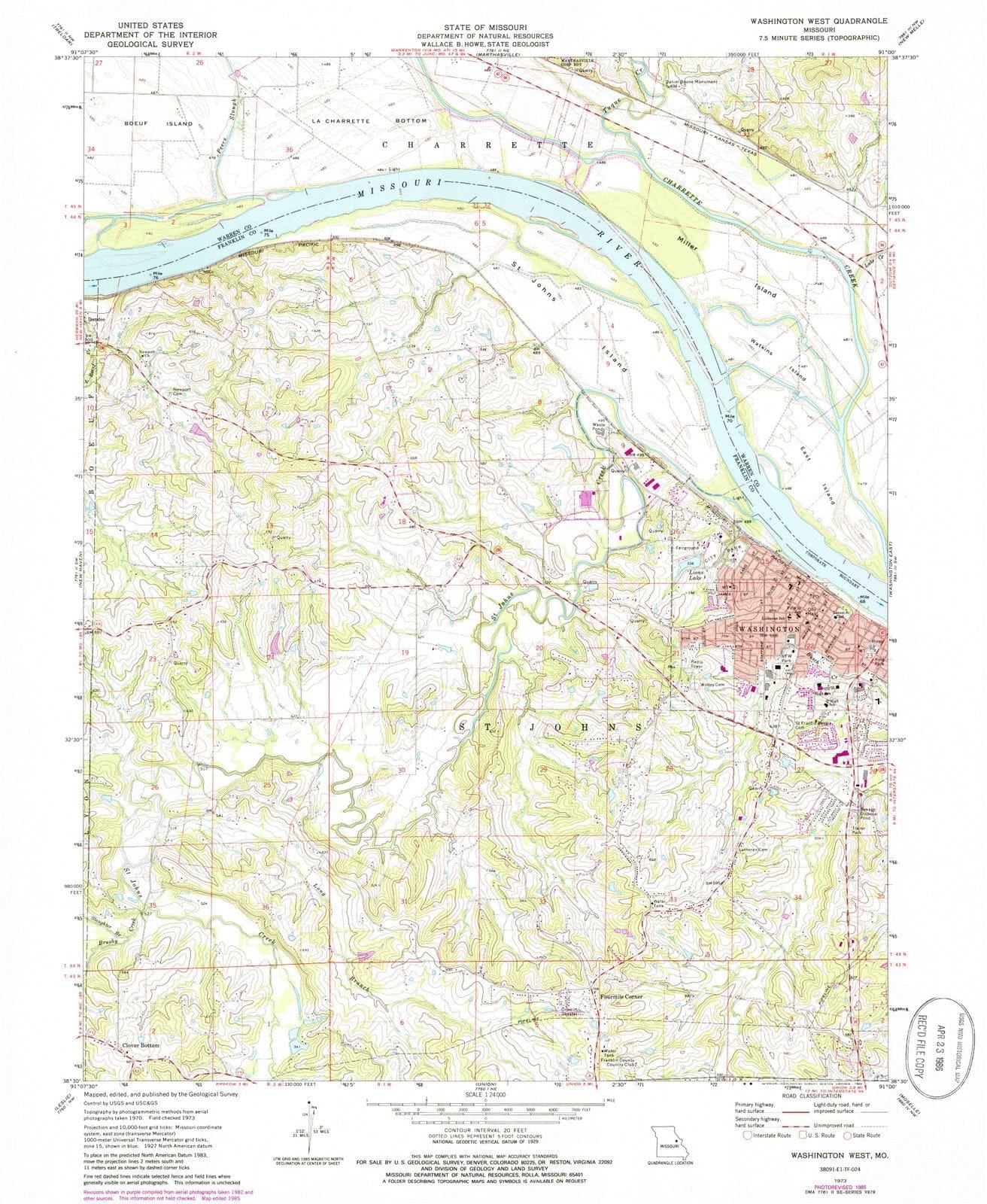 1973 Washington, MO - Missouri - USGS Topographic Map