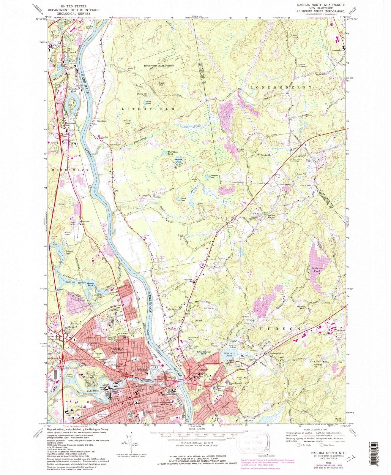 1968 Nashua North, NH - New Hampshire - USGS Topographic Map