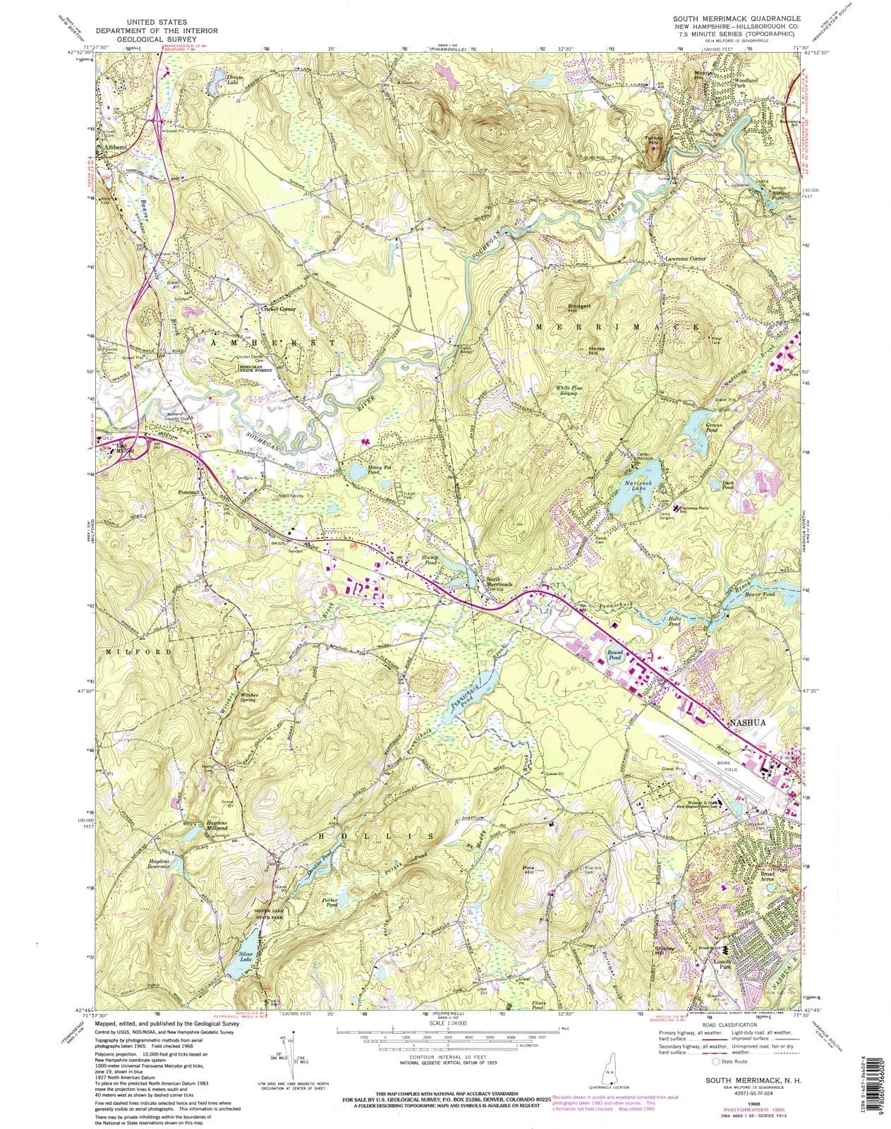 1968 South Merrimack, NH - New Hampshire - USGS Topographic Map