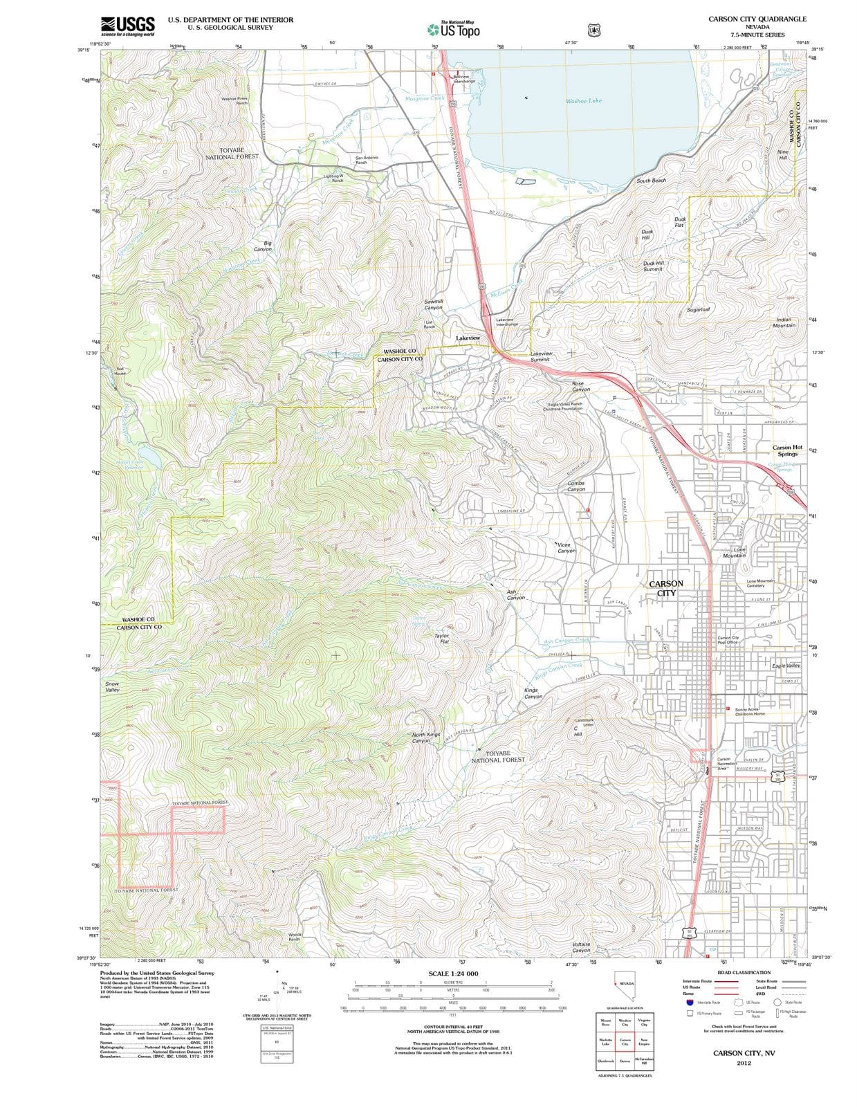 2012 Carson, NV - Nevada - USGS Topographic Map