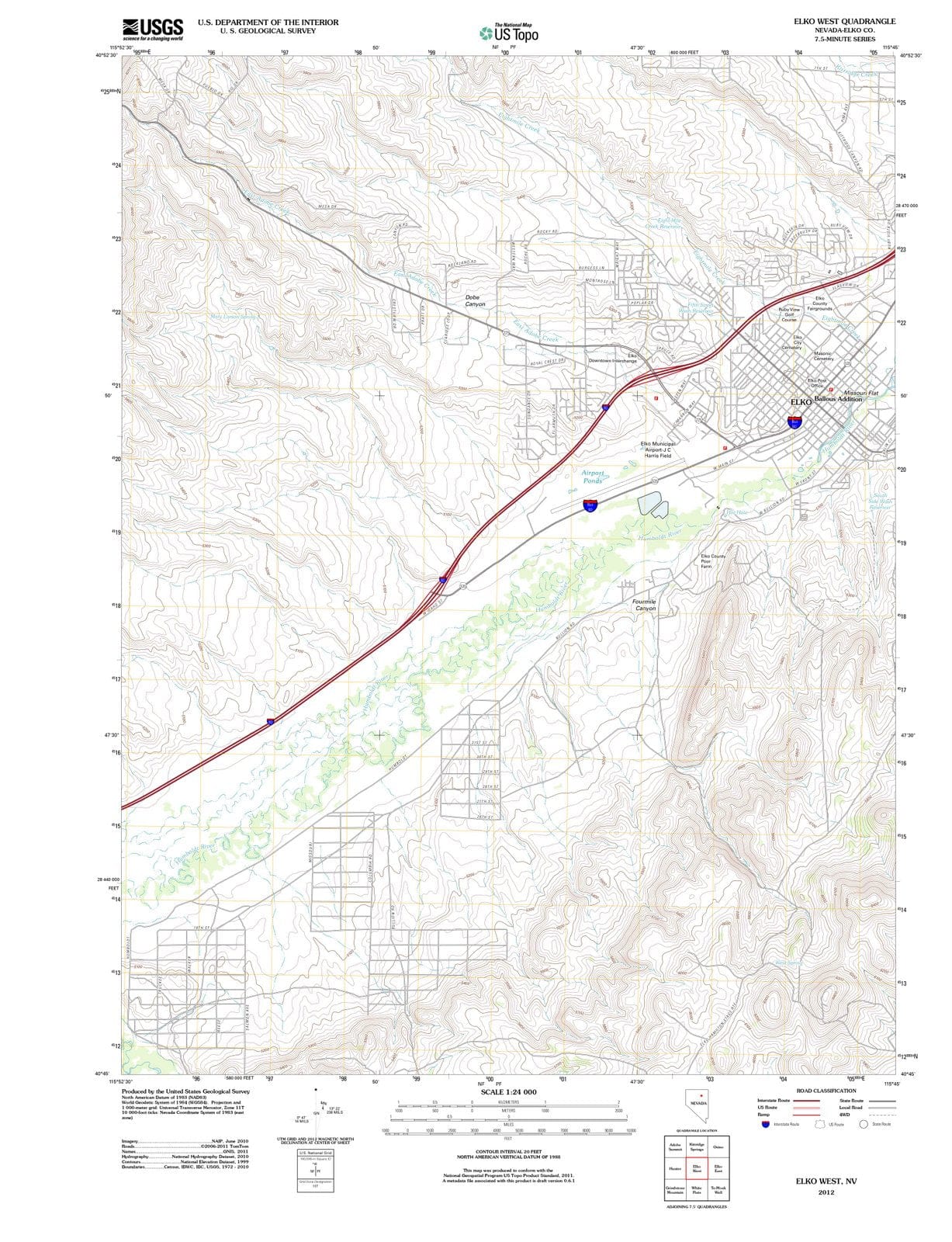 2012 Elko, NV - Nevada - USGS Topographic Map