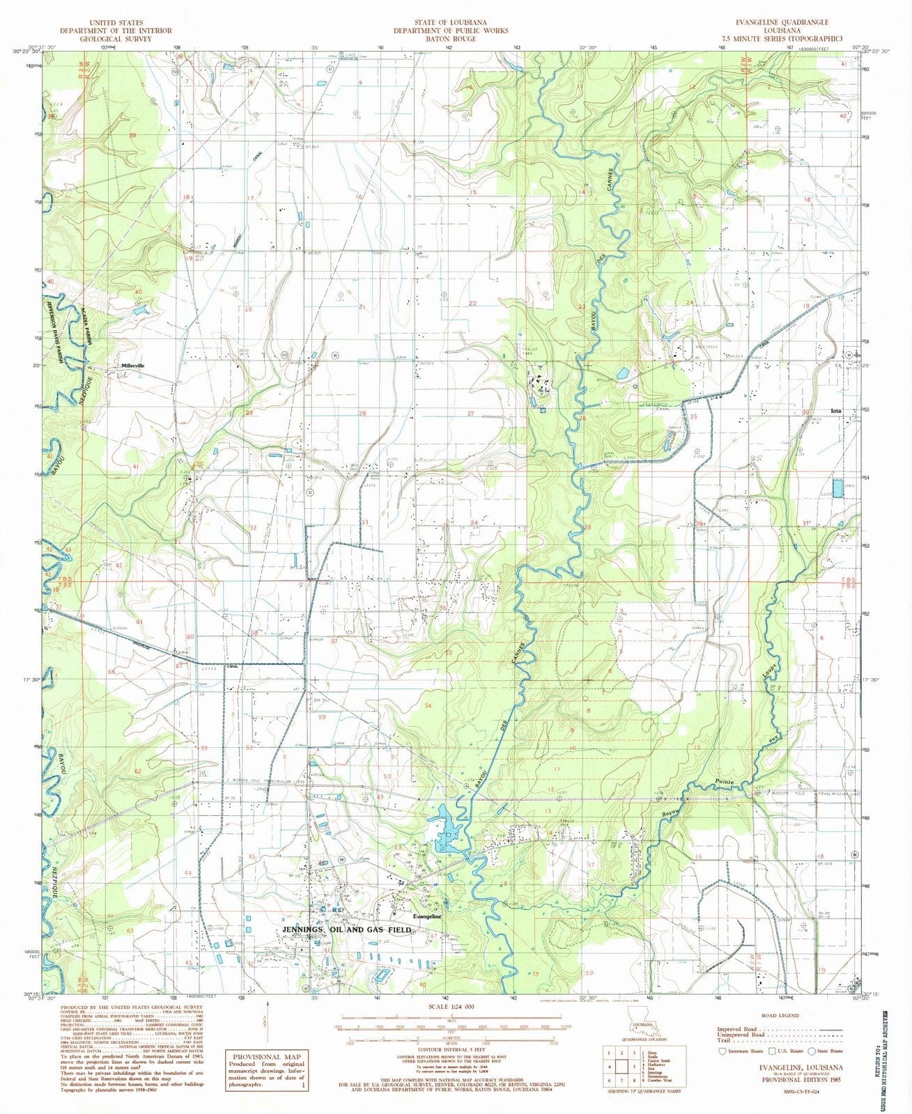 1985 Evangeline, LA - Louisiana - USGS Topographic Map