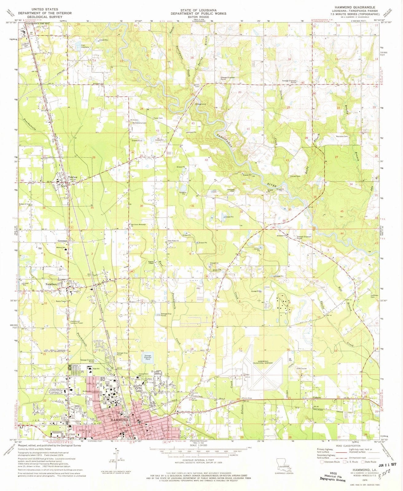 1974 Hammond, LA - Louisiana - USGS Topographic Map