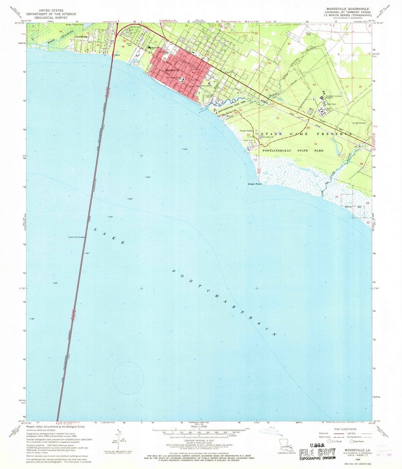 1968 Mandeville, LA - Louisiana - USGS Topographic Map