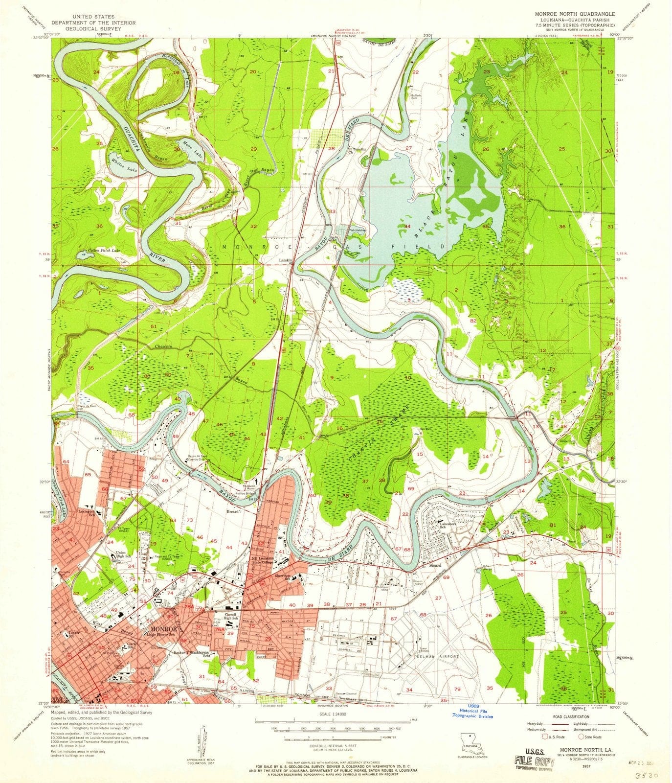 1957 Monroe North, LA - Louisiana - USGS Topographic Map