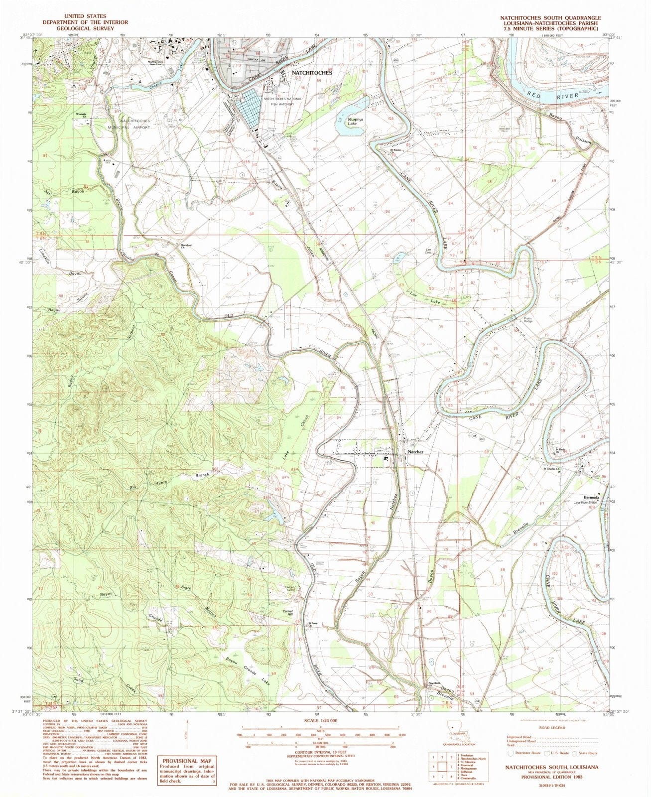 1983 Natchitoches South, LA - Louisiana - USGS Topographic Map