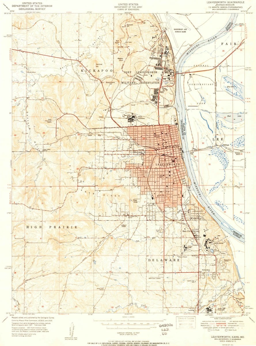 1951 Leavenworth, KS  - Kansas - USGS Topographic Map