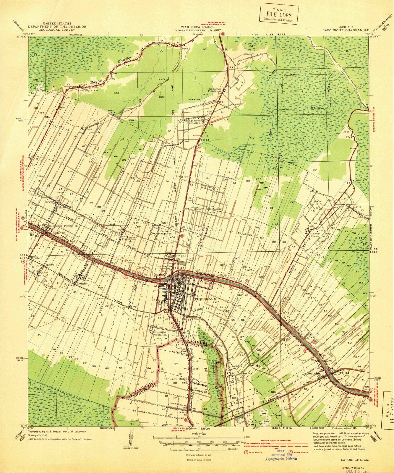 1940 Lafourche, LA - Louisiana - USGS Topographic Map