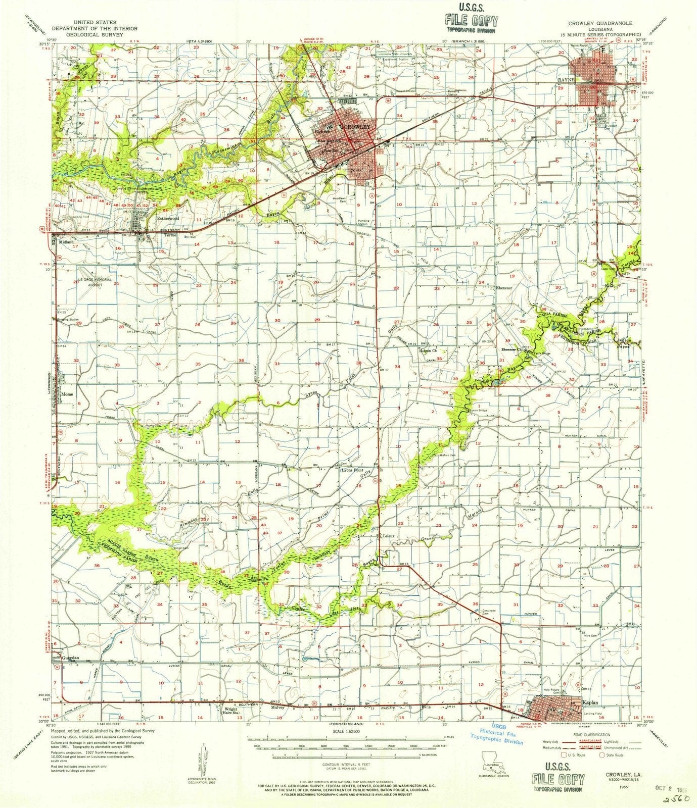 1955 Crowley, LA - Louisiana - USGS Topographic Map